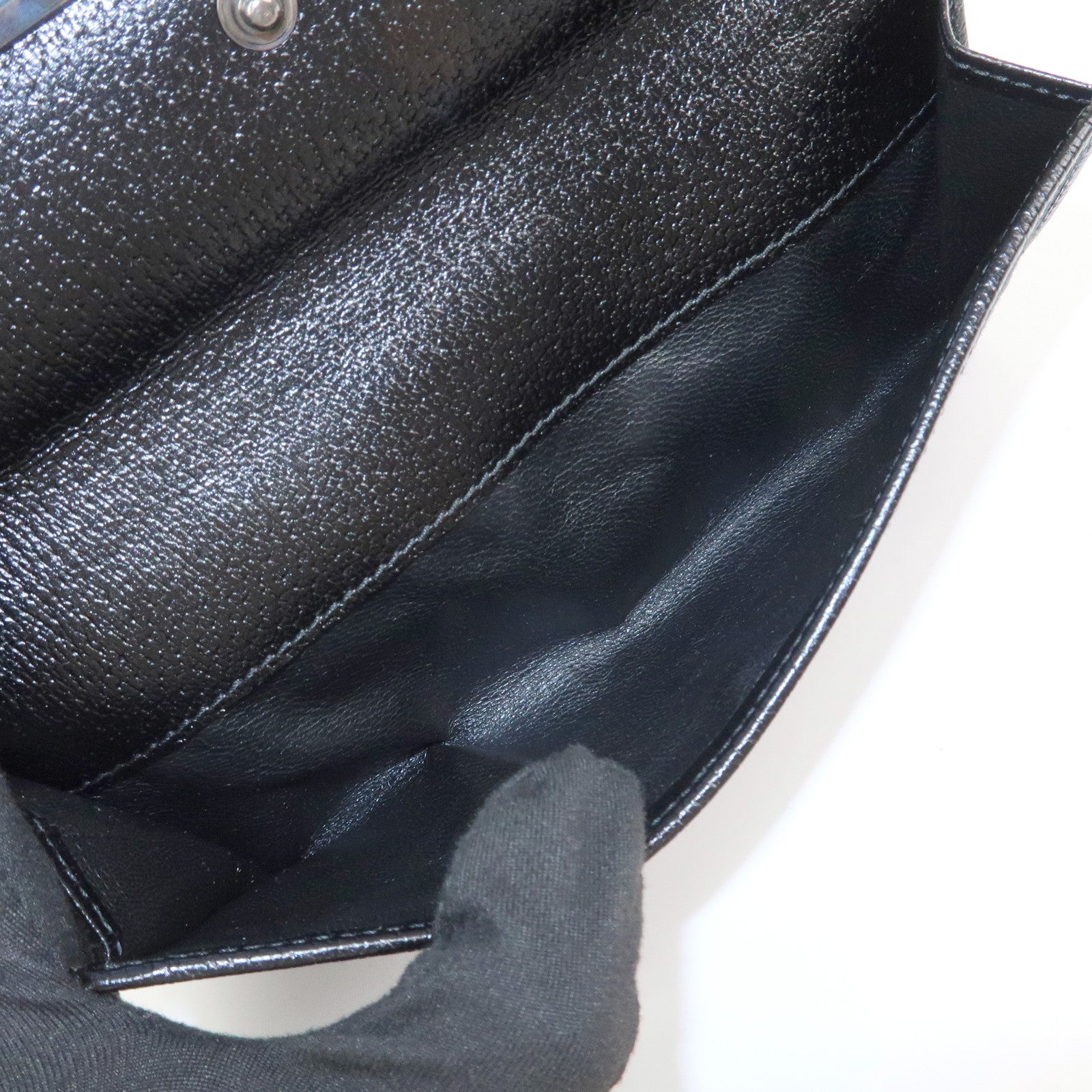 GUCCI GG Canvas Leather W Hook Bi-fold Long Wallet Black 112715