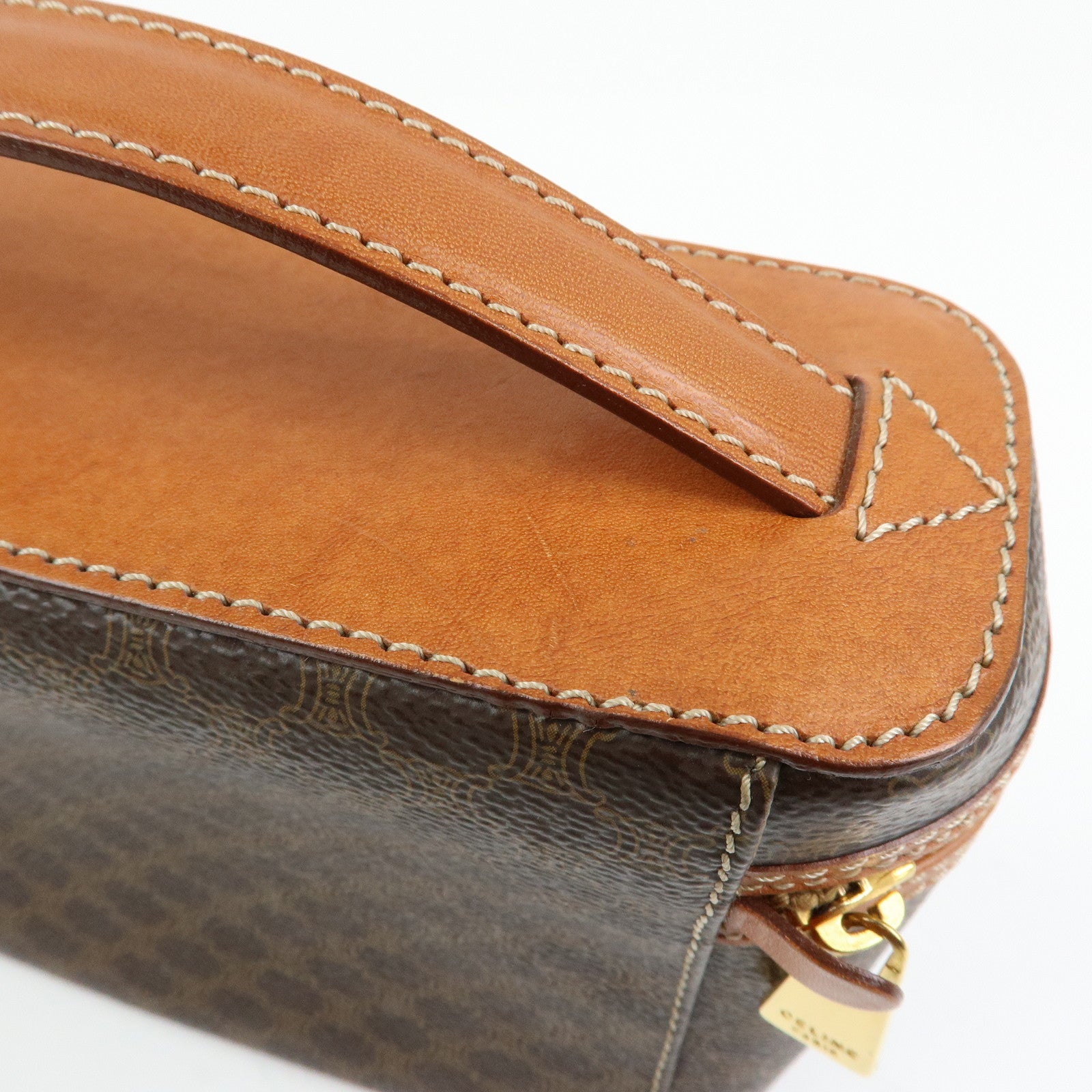 CELINE Macadam PVC Leather Hand Bag Vanity Bag Pouch Brown