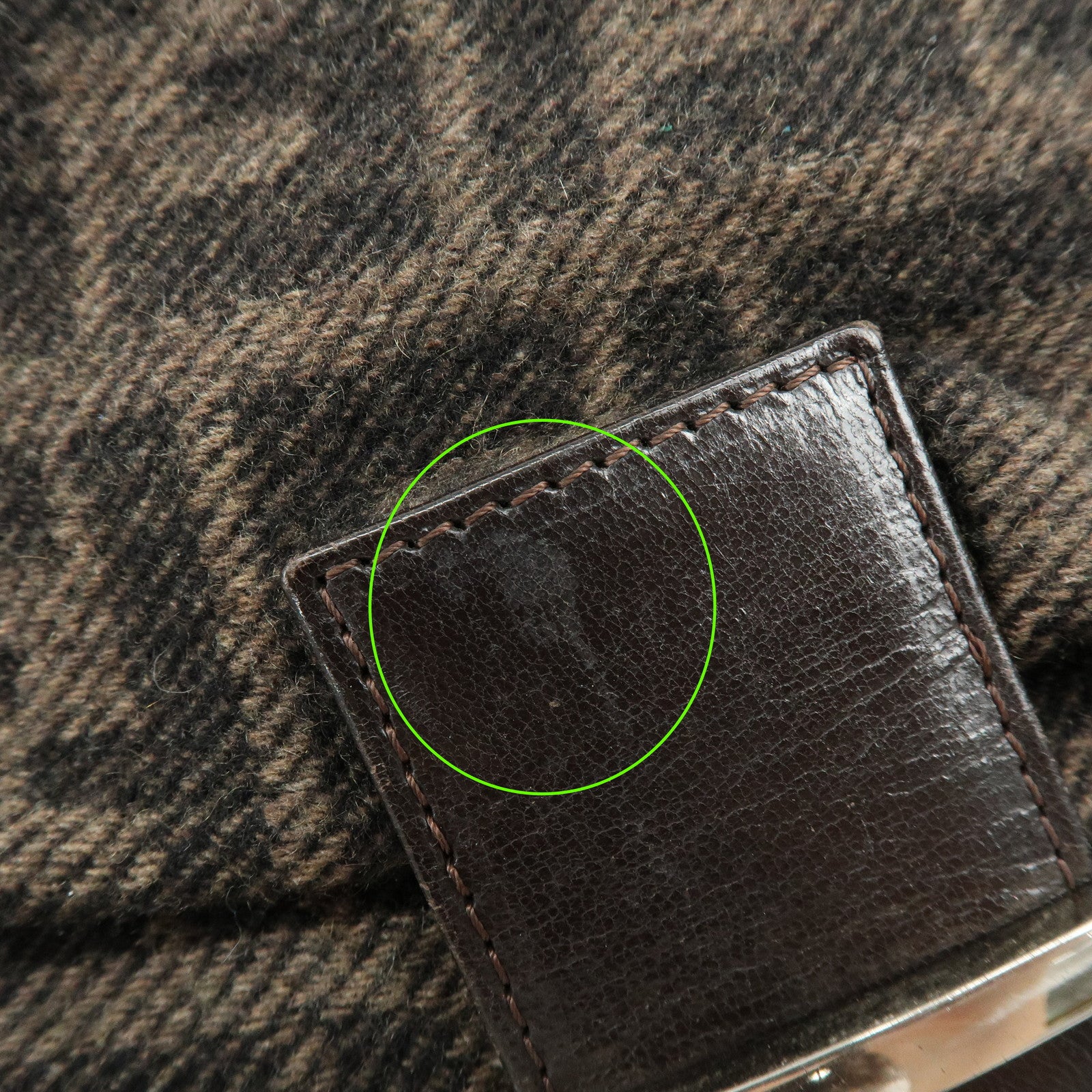 FENDI Mamma Baguette Zucca Wool Leather Shoulder Bag Brown 26325