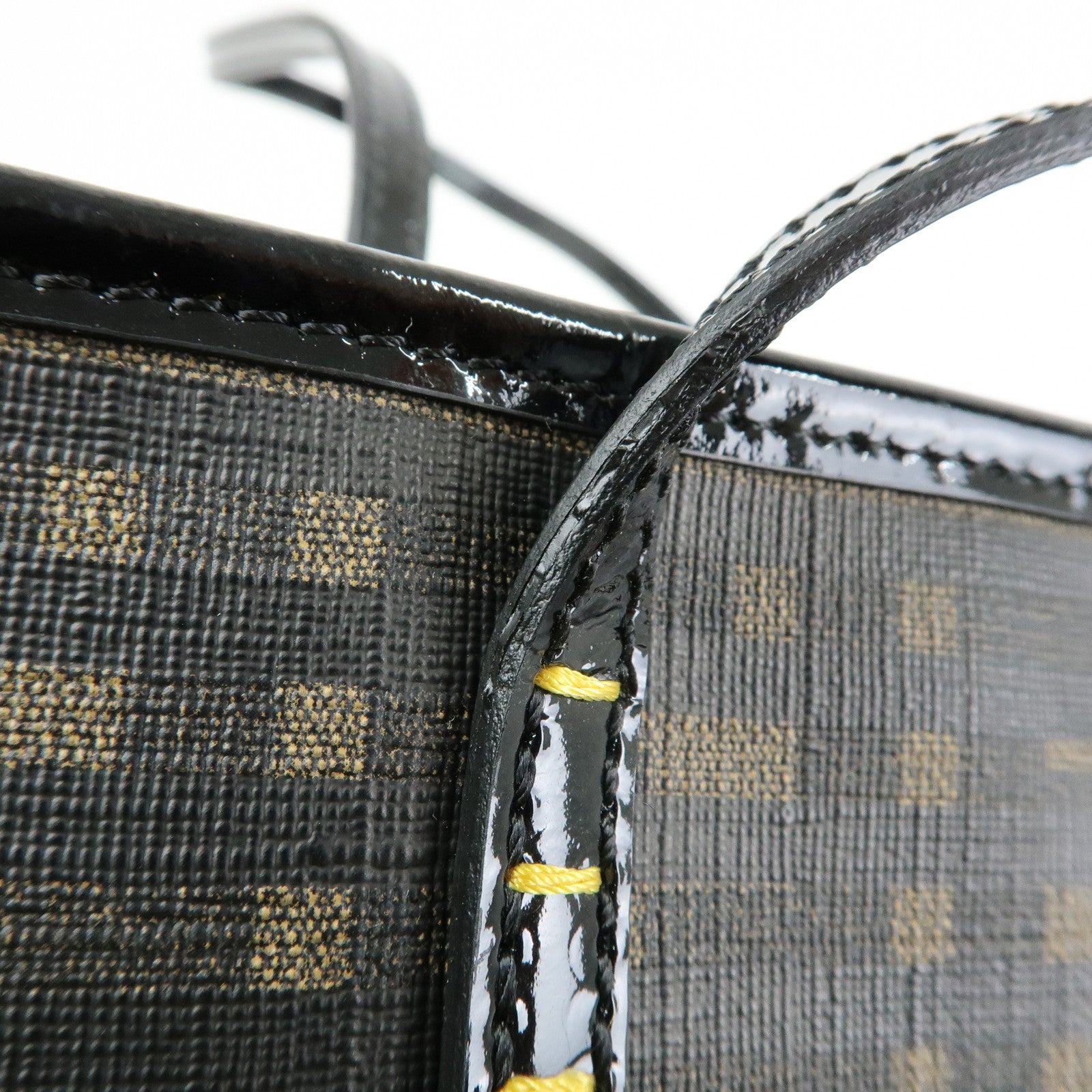 FENDI Zucca PVC Patent Leather Tote Bag Brown Black 8BH185