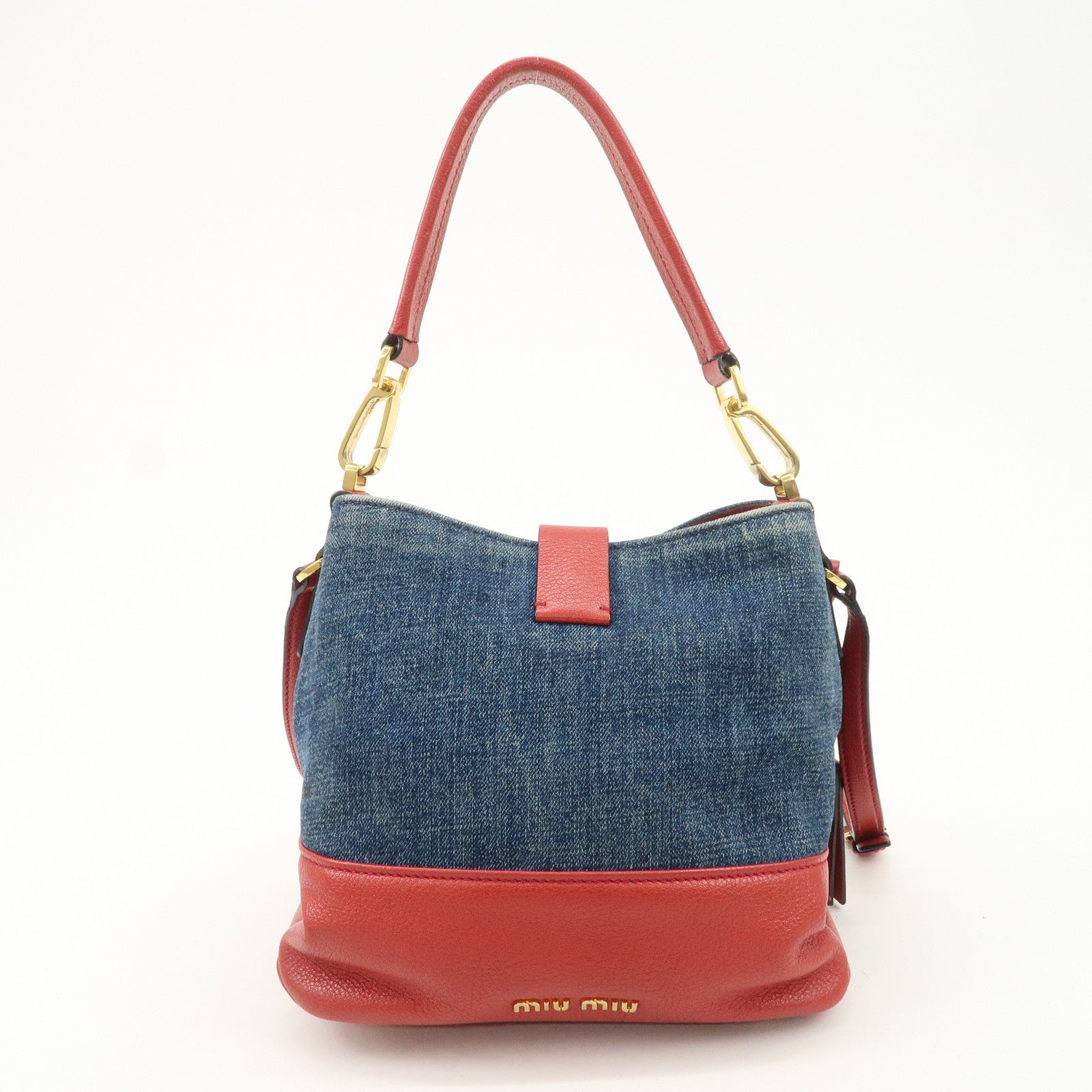 MIU MIU Madras Leather Denim 2Way Bag Shoulder Bag Red RR1951 Used