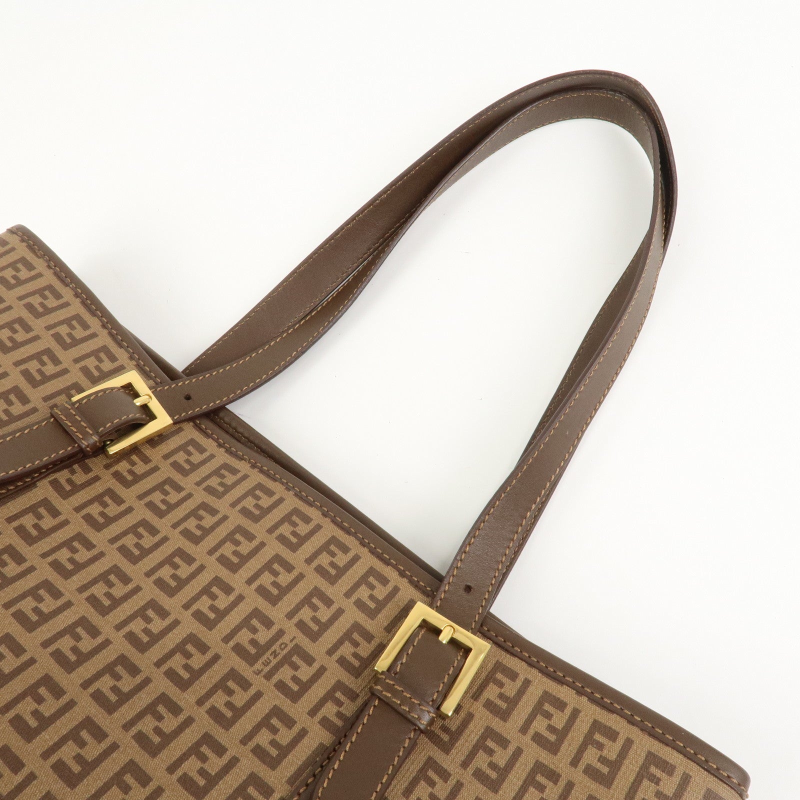 FENDI Zucchino PVC Tote Bag Shoulder Bag Hand Bag Brown 8BH238