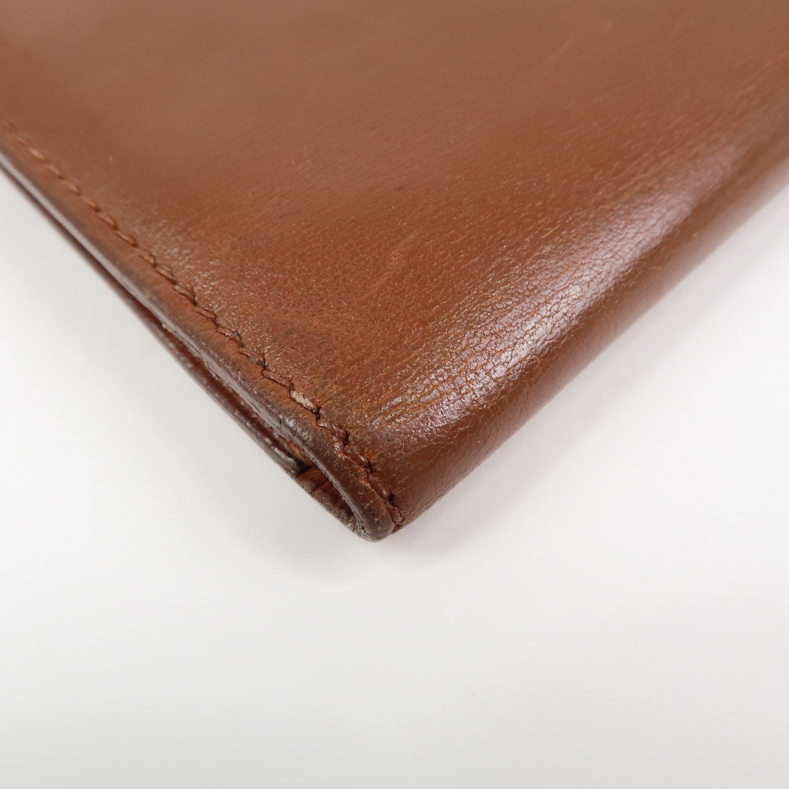 HERMES Bearn Leather Bi-fold Long Wallet F Stamped Brown