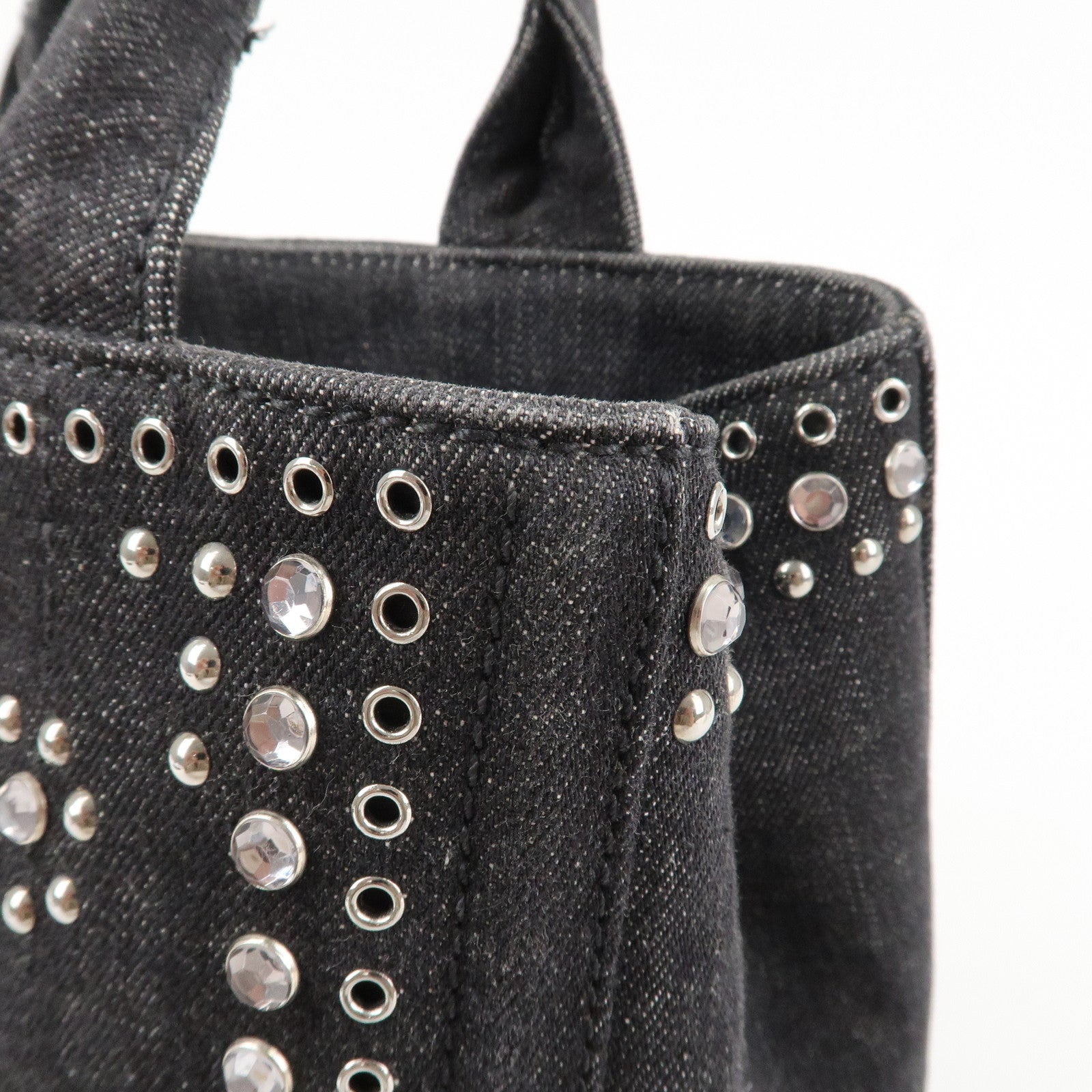 PRADA Canapa Mini Canvas Studs 2Way Shoulder Bag Hand Bag Black B2439G Used
