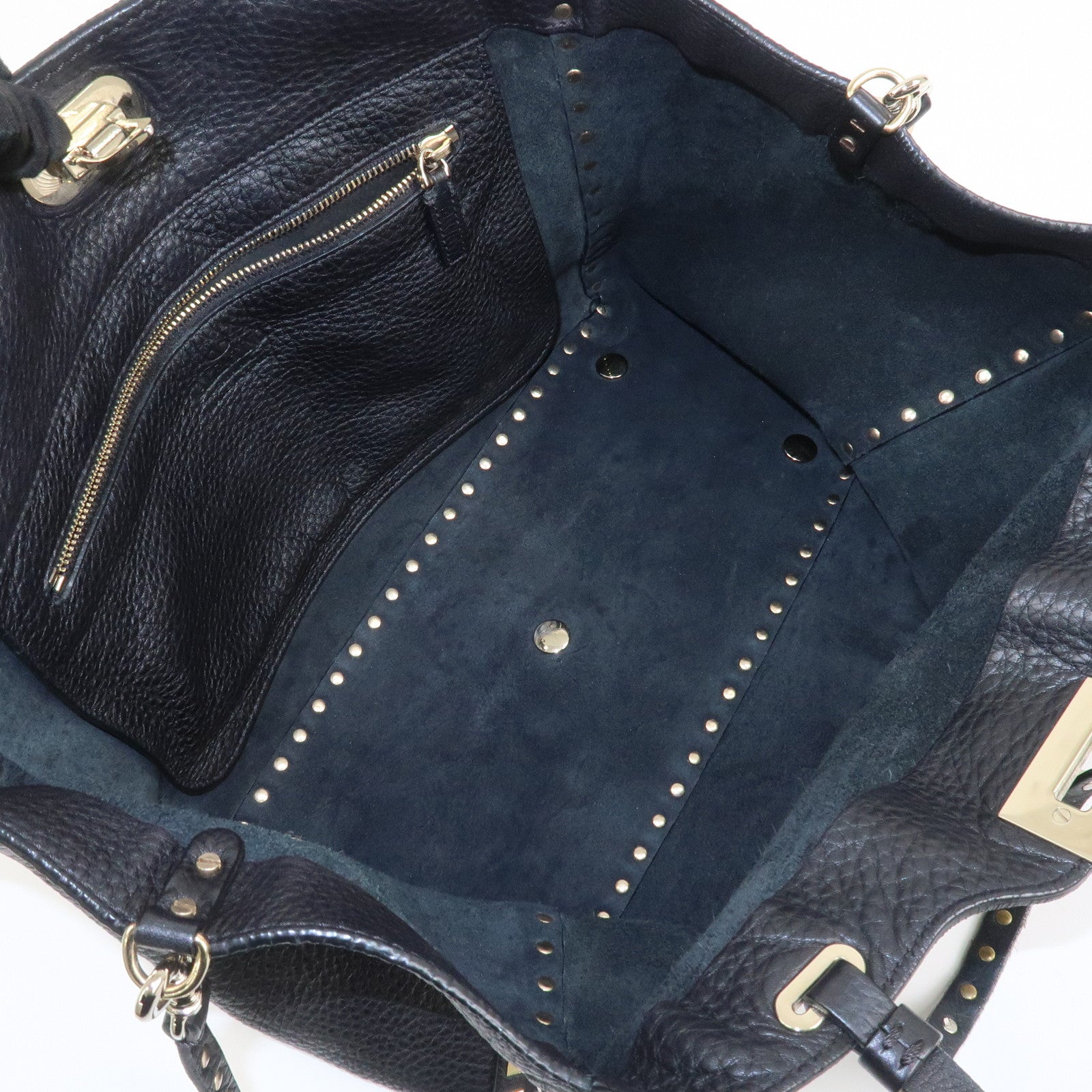 VALENTINO Rockstud Leather Tote Bag Hand Bag Shoulder Bag Black