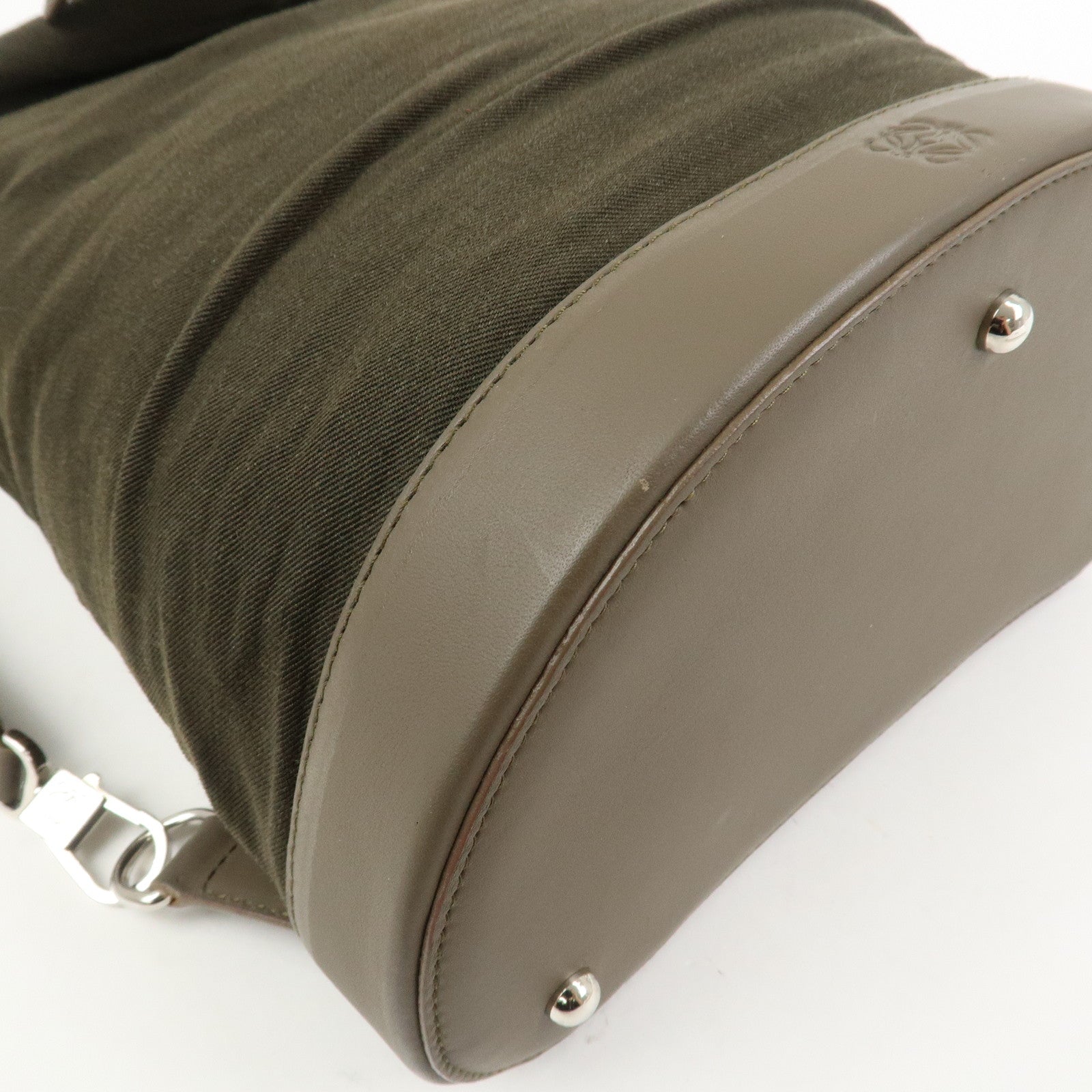 LOEWE Anagram Canvas Leather Backpack Rucksuck Khaki Brown