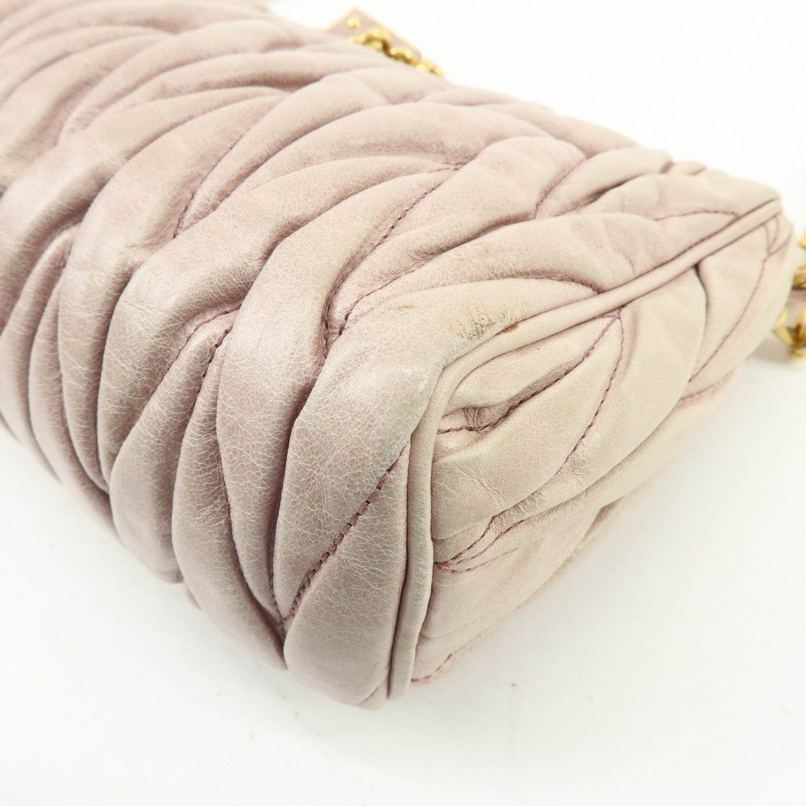 MIU MIU Matelasse Shoulder Bag Hand Bag Pink Beige 5N1521