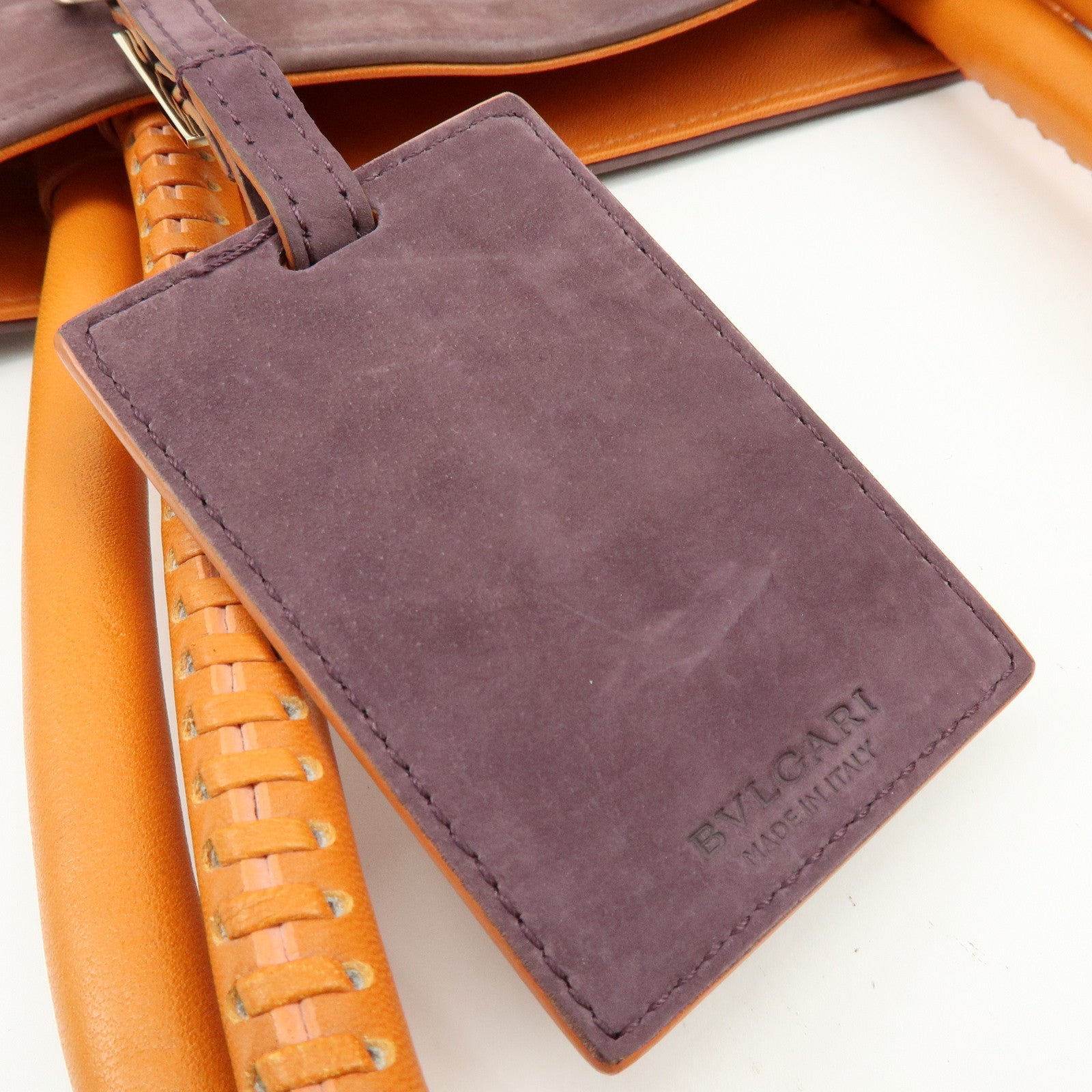 BVLGARI Collezione Suede Leather Tote Shoulder Bag Purple Orange
