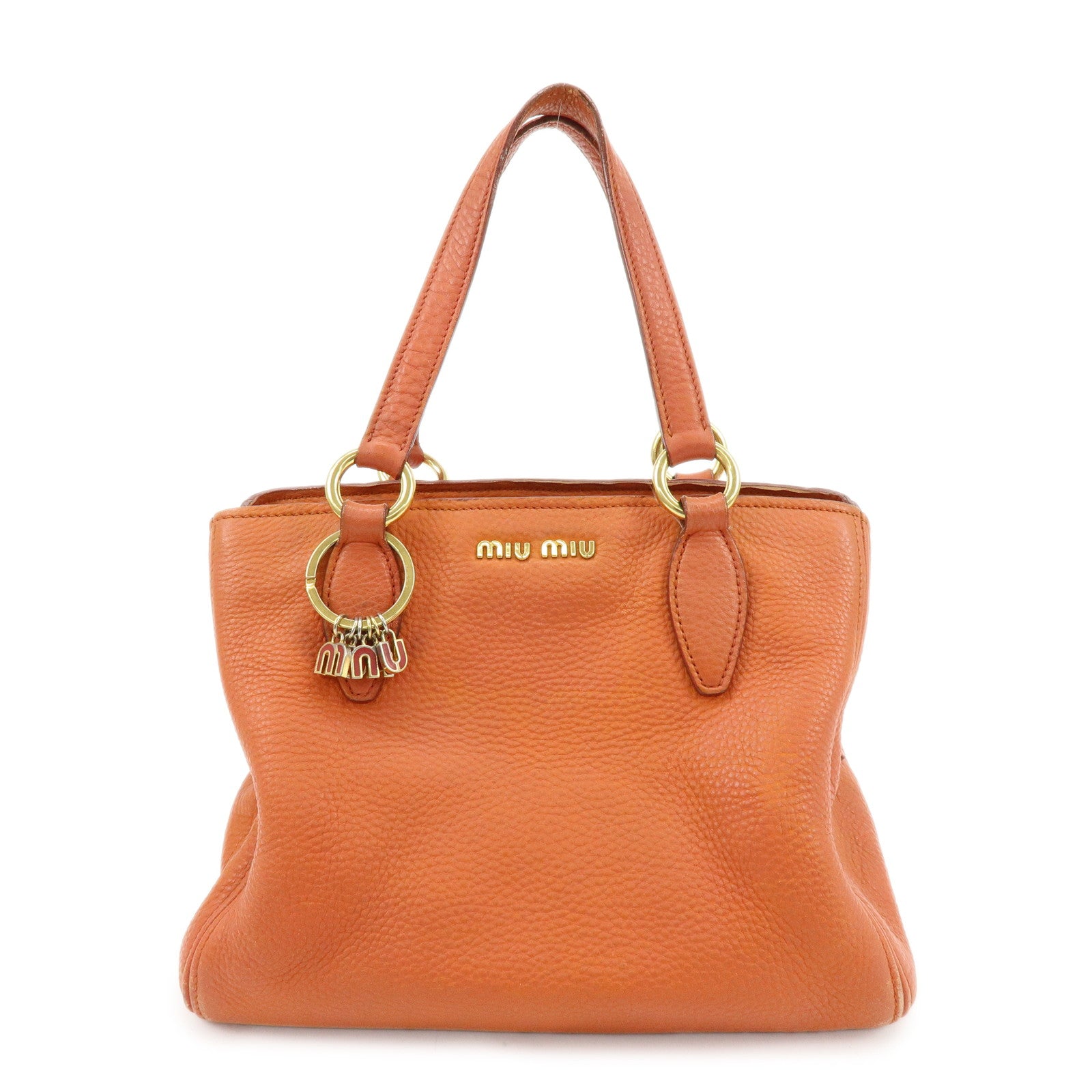 MIU MIU Logo Leather Hand Bag Tote Bag Orange