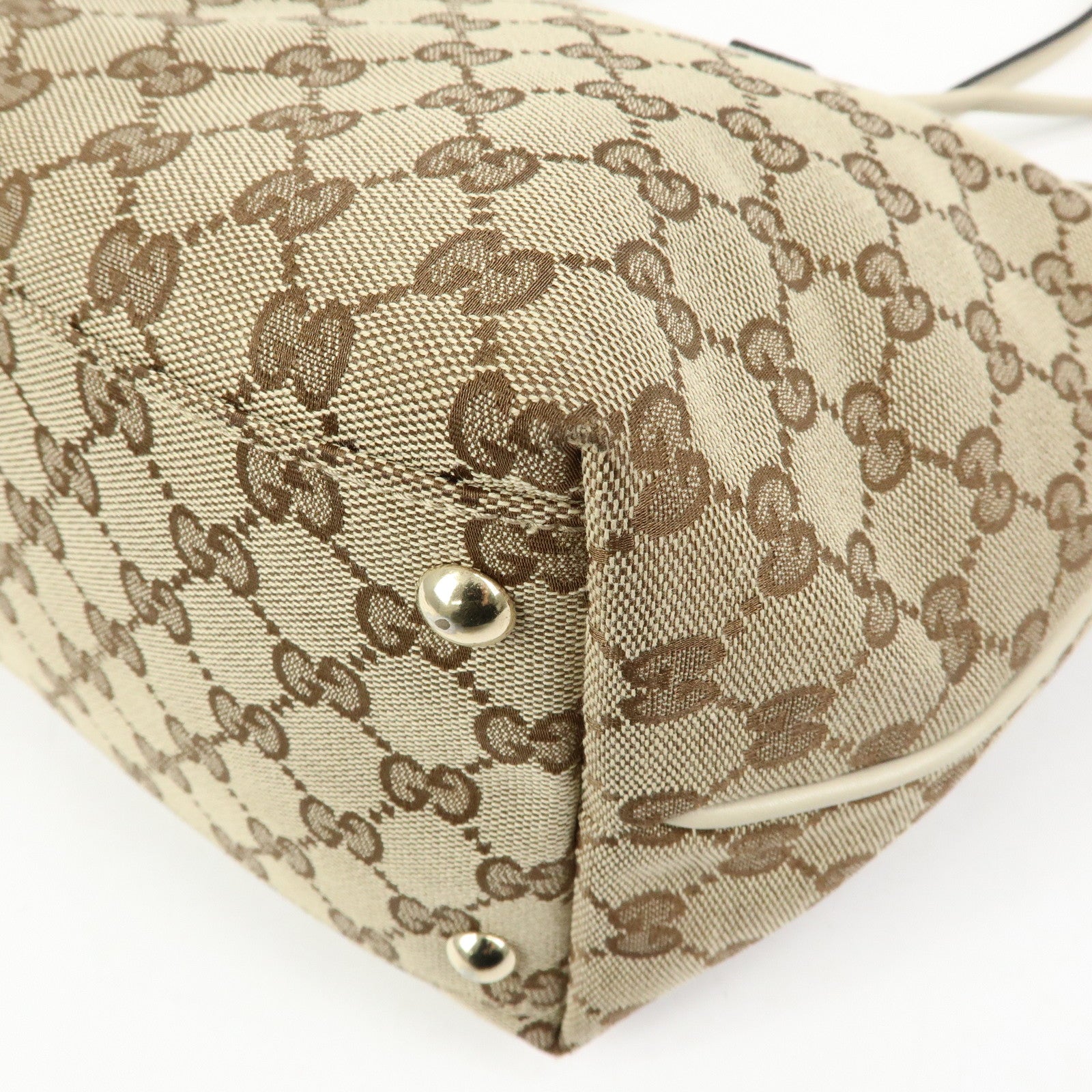 GUCCI Interlocking G GG Canvas Leather Tote Bag Beige White 169946