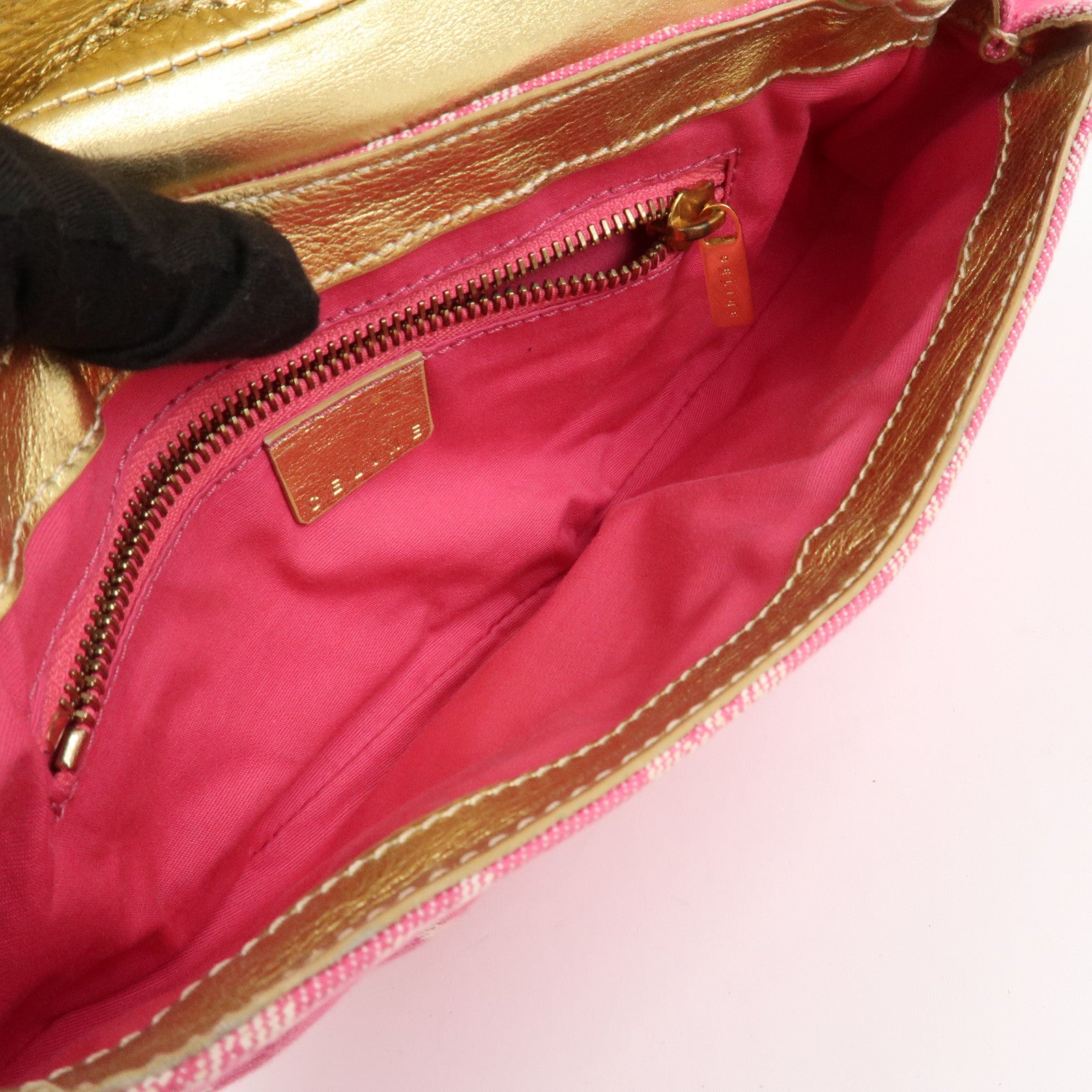 CELINE Triomphe Leather Canvas Shoulder Bag Hand Bag Pink Gold