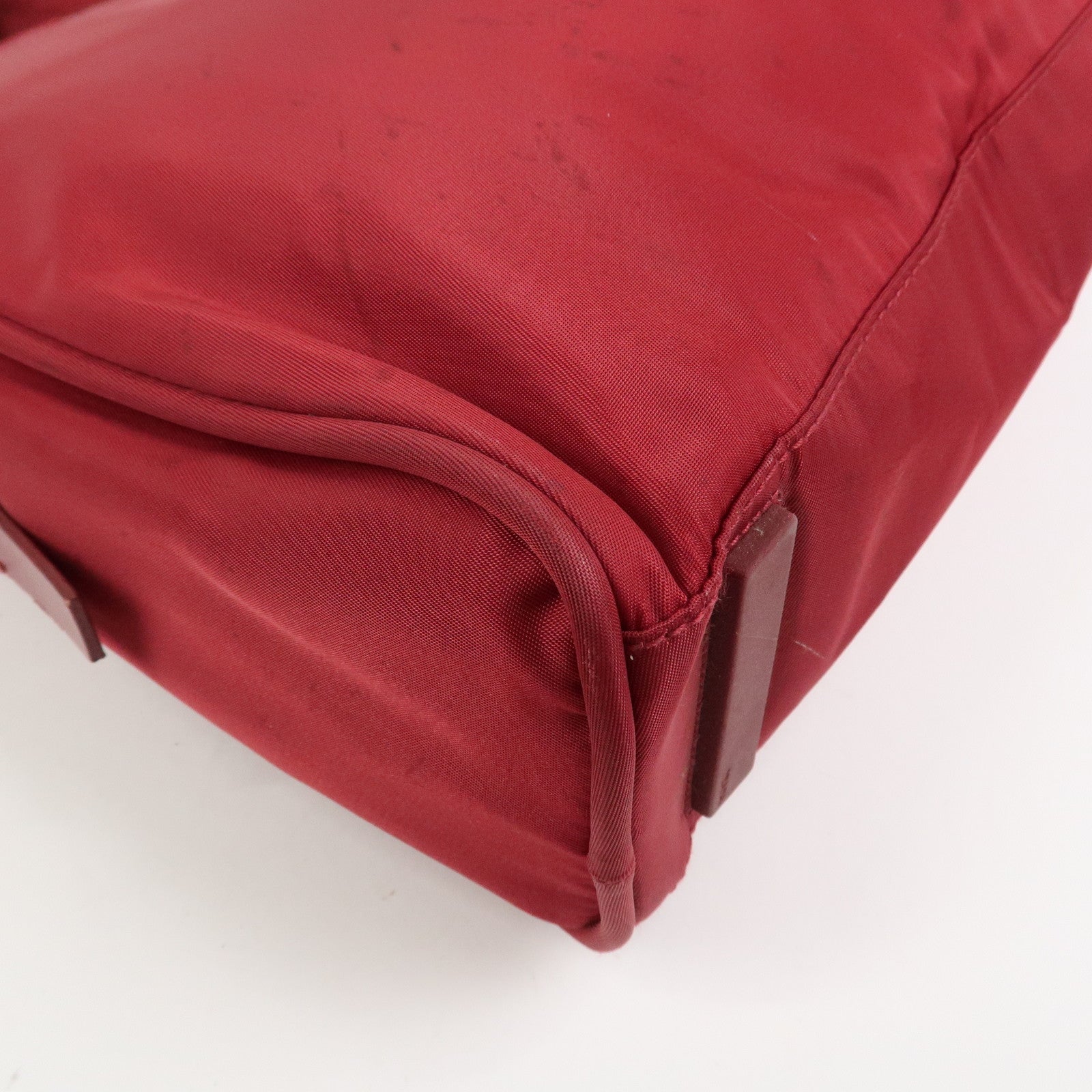 PRADA Triangle Logo Nylon Leather Hand Bag Wine Red B8495