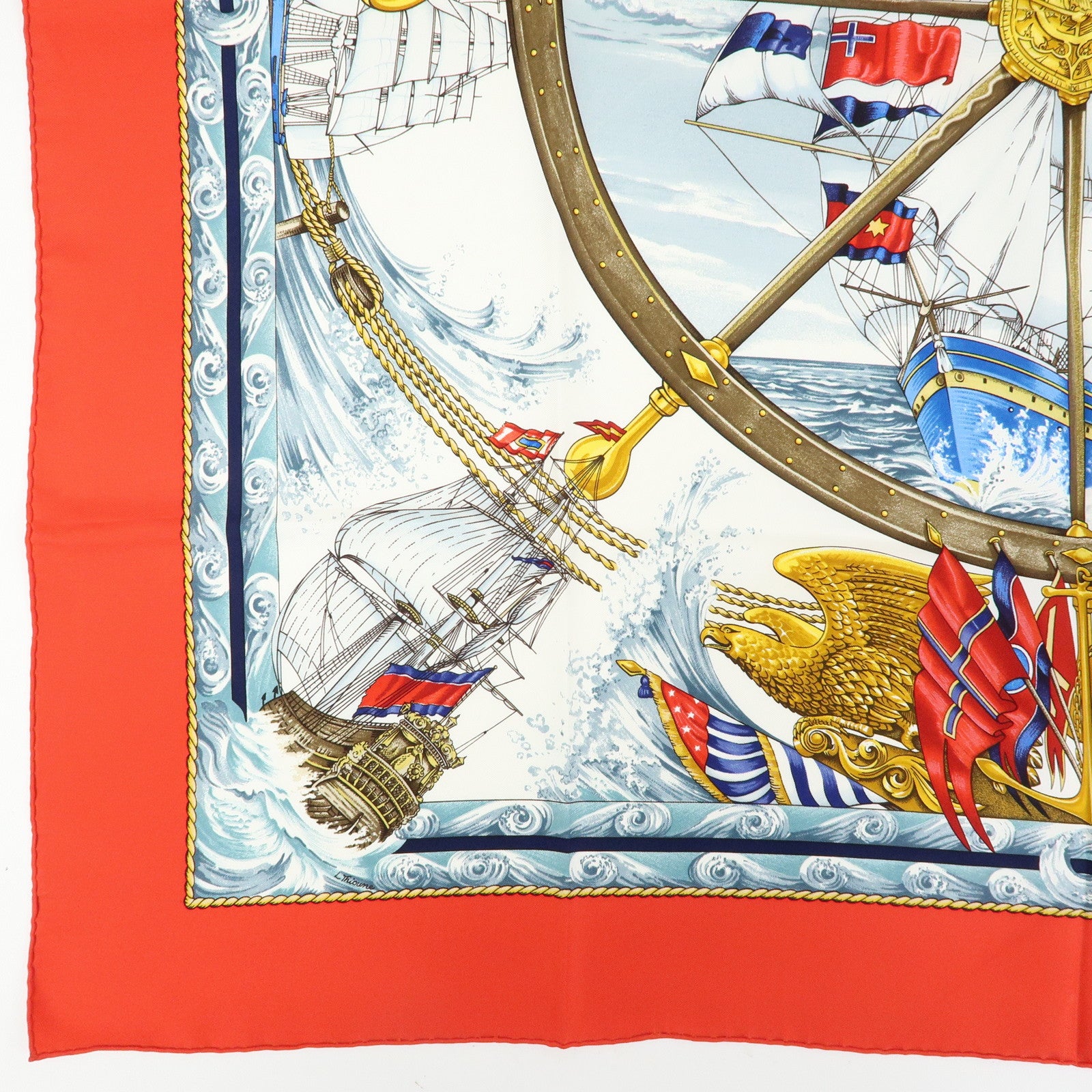 HERMES Carre 90 Silk 100% Scarf VIVE LE VENT Red White