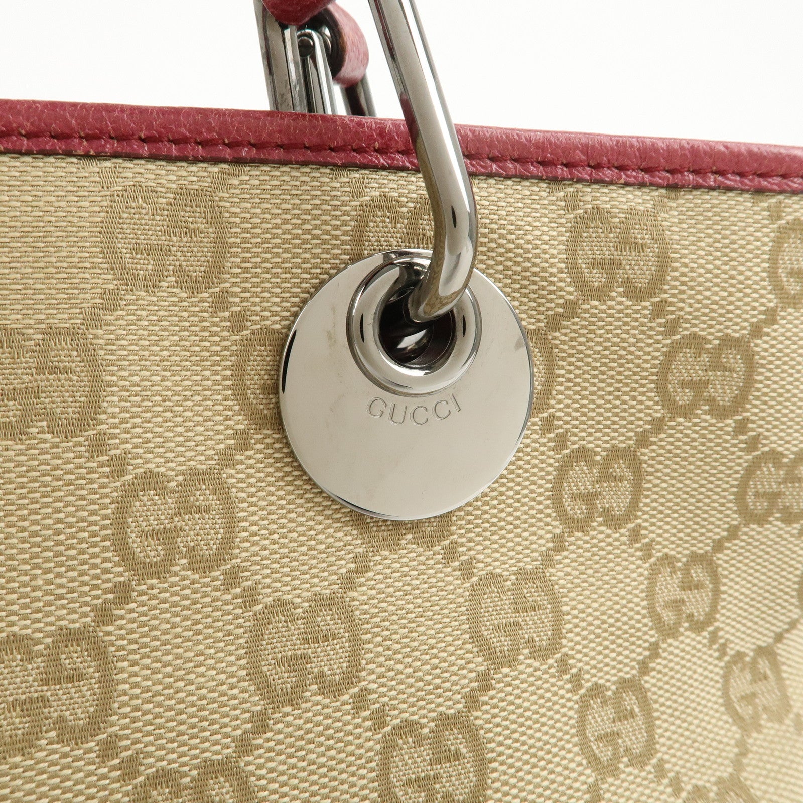 GUCCI GG Monogram Canvas Leather Tote Bag Hand Bag Beige 120840