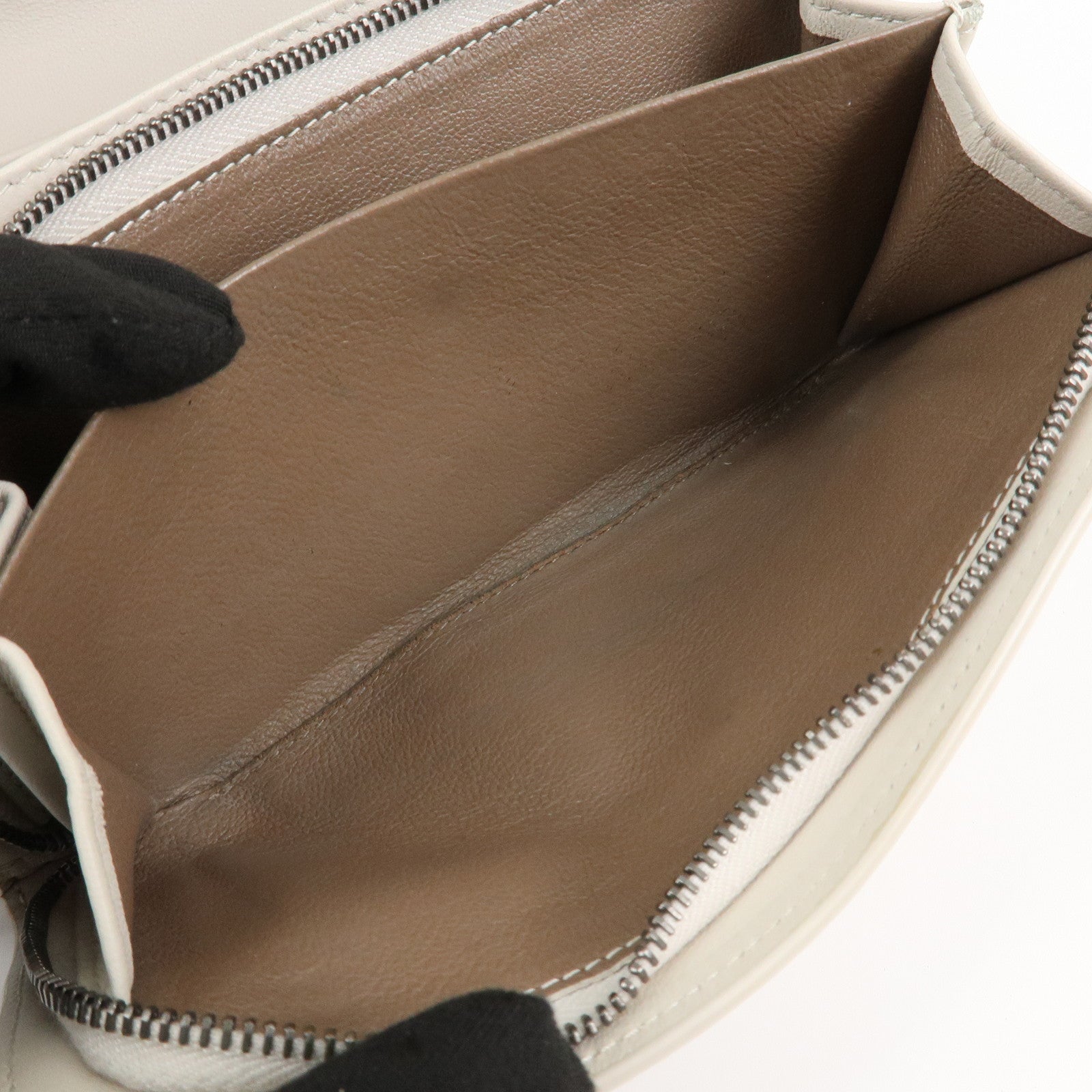 BOTTEGA VENETA Intrecciato Leather Long Wallet Ribbon Ivory Used