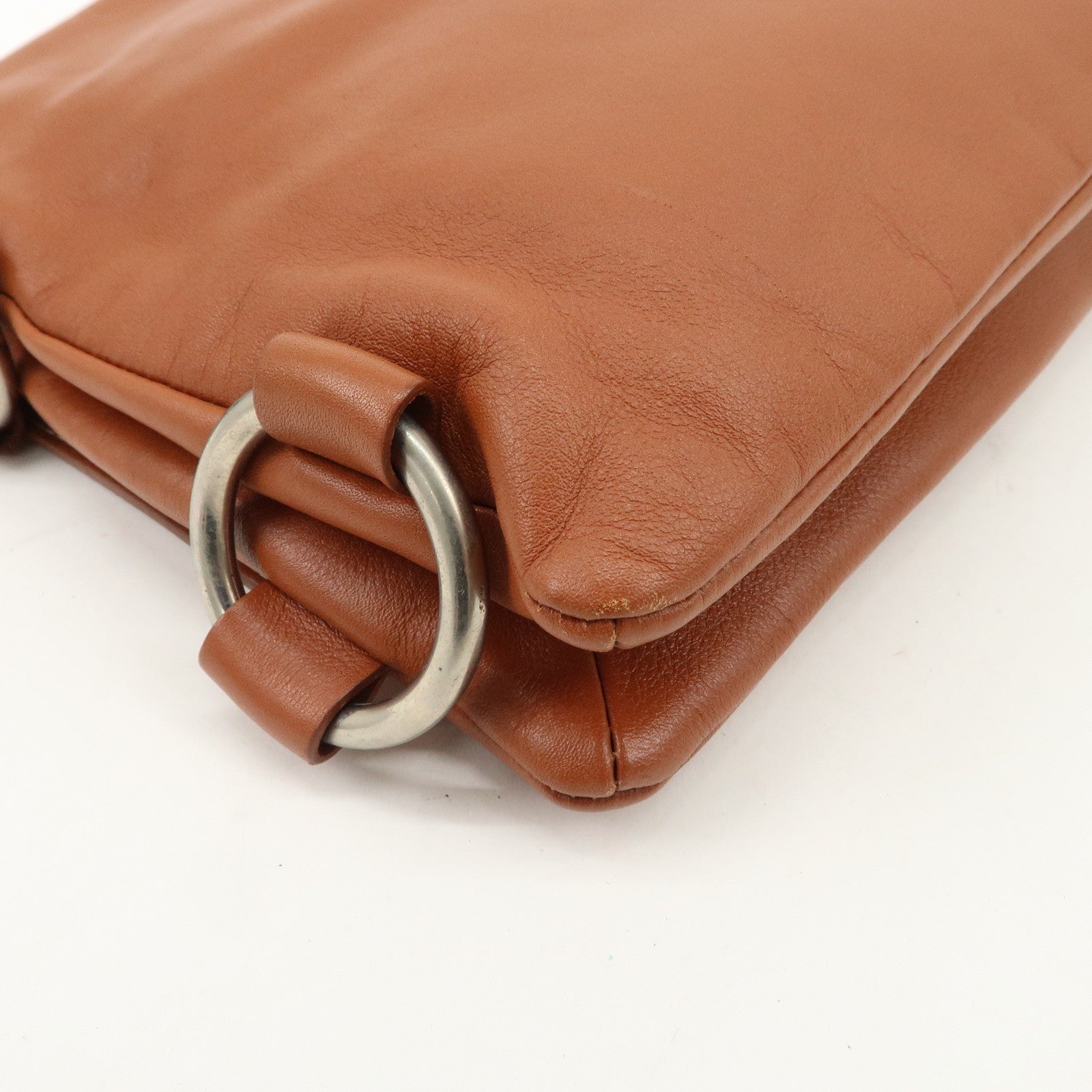 CELINE Leather Hand Bag Shoulder Bag Brown Silver HDW