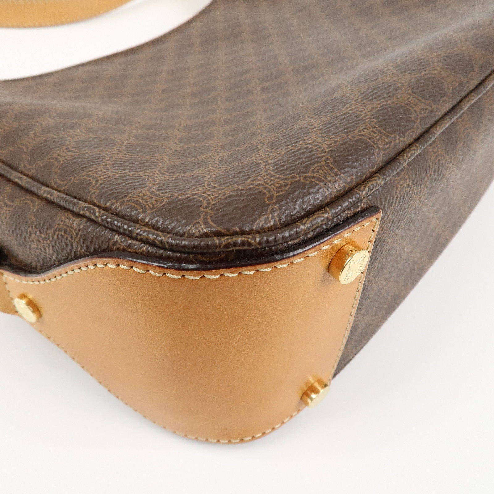 CELINE Macadam PVC Coating Canvas Leather Shoulder Bag Brown