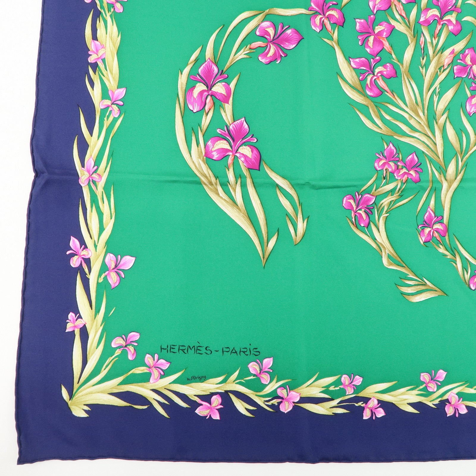 HERMES Carre 90 Silk 100% Scarf H.d'Origny Green