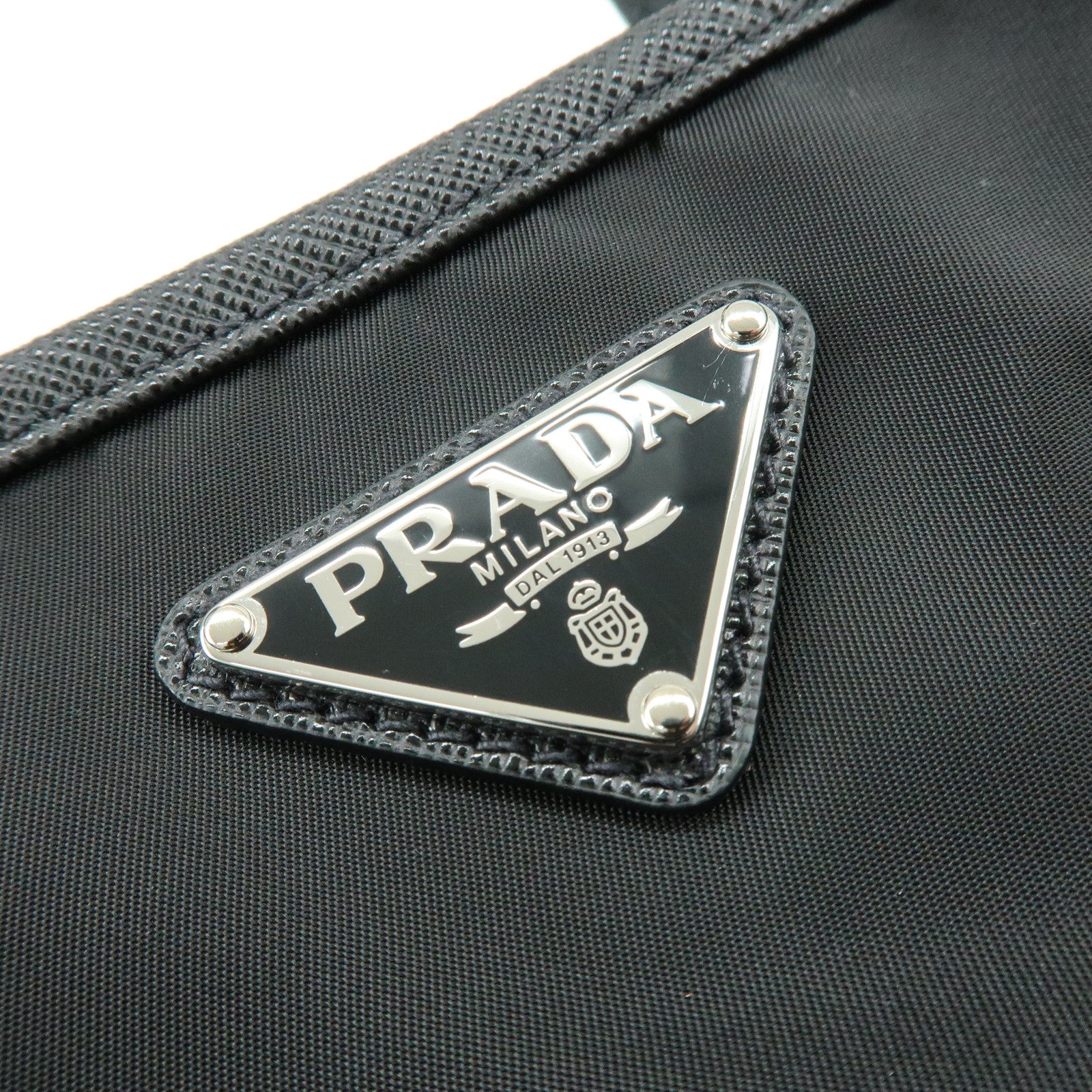 PRADA Triangle Logo Re-Nylon Saffiano Leather Tote Bag Black 2VG860