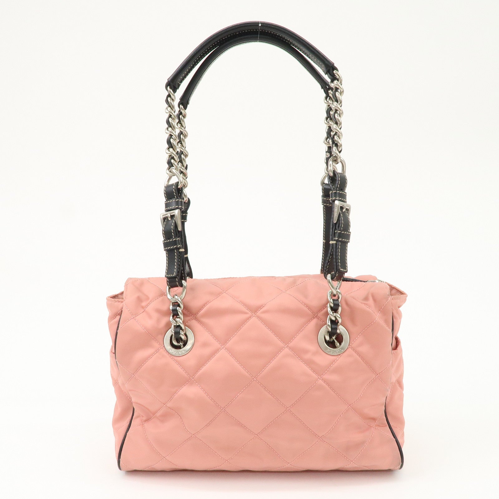 PRADA Triangle Logo Leather Nylon Shoulder Bag Tote Bag Pink BR2236 Used
