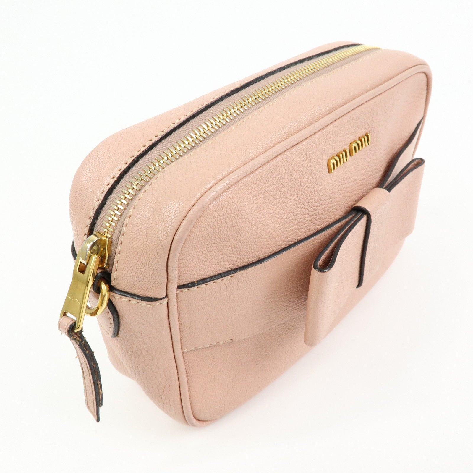 MIU MIU Leather Ribbon Shoulder Bag Crossbody Pink