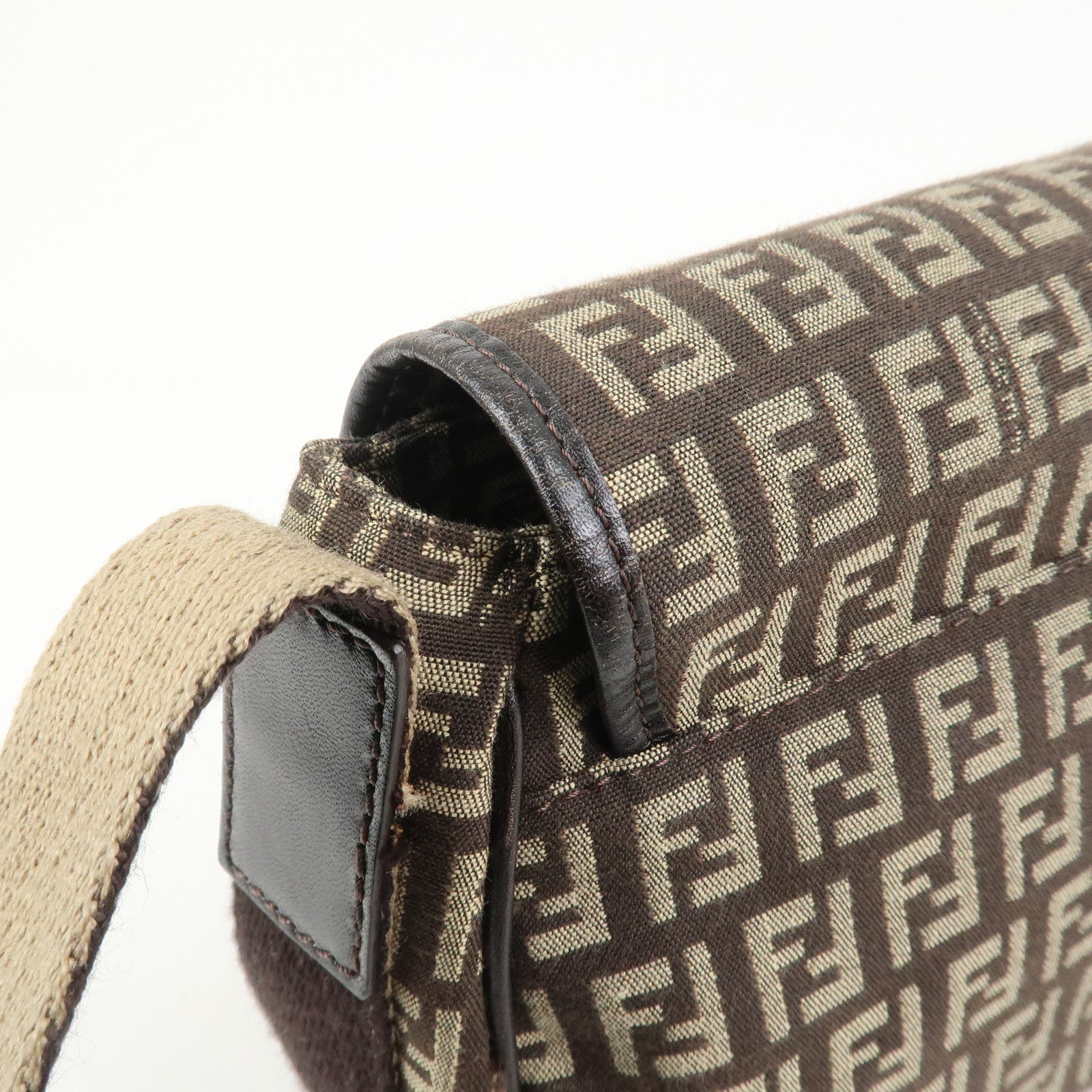 FENDI Zucchino Canvas Leather Shoulder Bag Crossbody Bag 8BR320