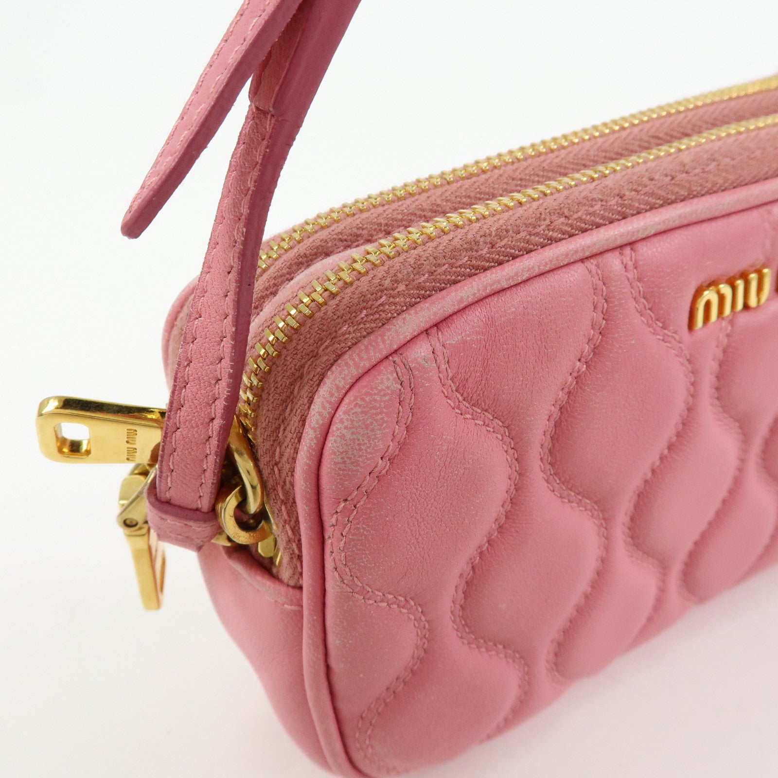 MIU MIU Nappa Leather Hand Bag Accessory Pouch Pink
