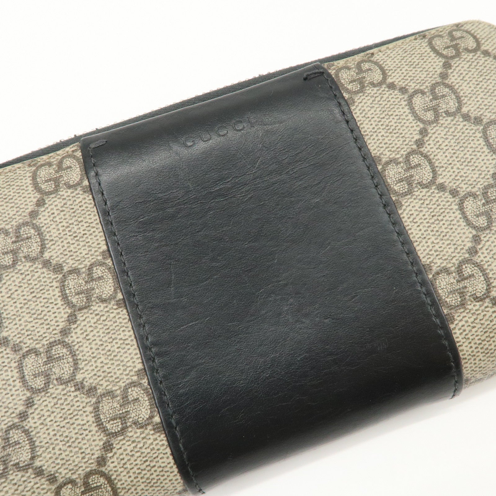 GUCCI GG Supreme Leather Round Zippy Long Wallet Beige Black 451249
