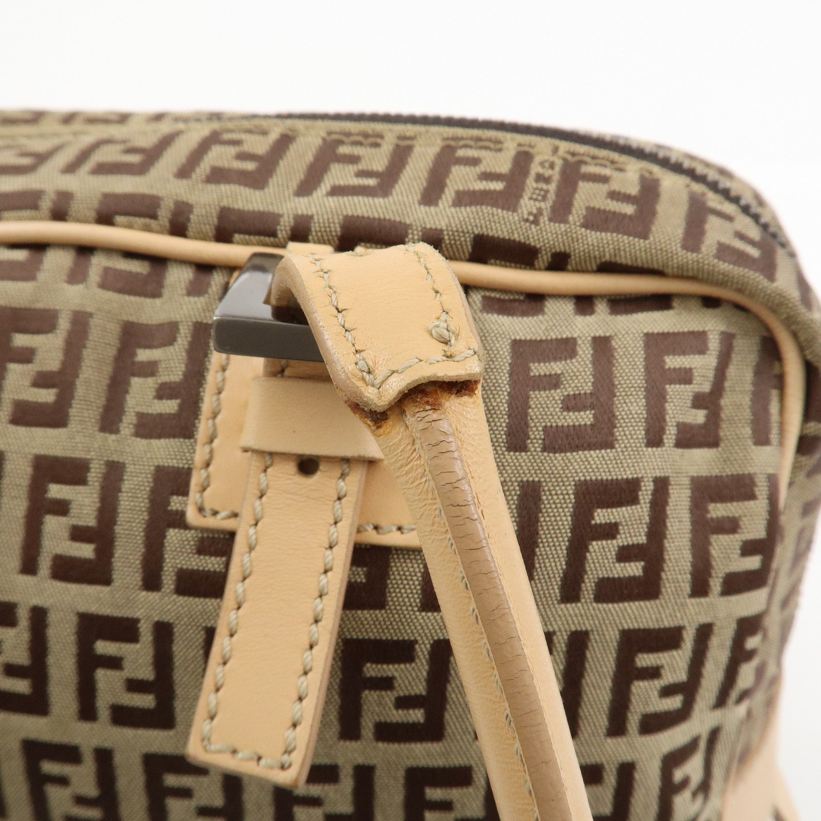 FENDI Zucchino Canvas Leather Hand Bag Shoulder Bag Beige 8BN005