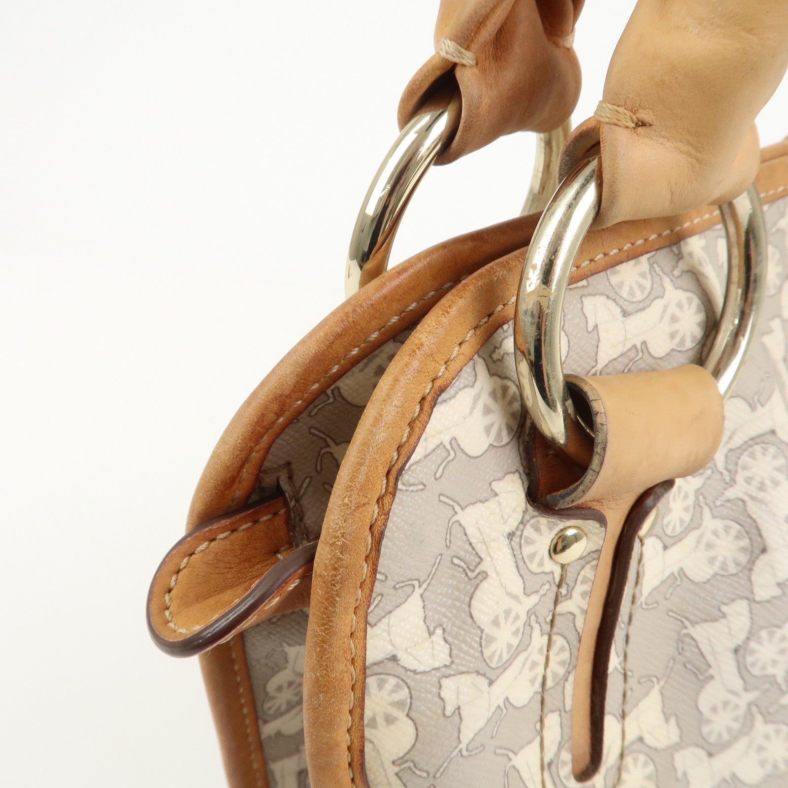 CELINE Logo Leather Hand Bag Shoulder Bag Gray Light Brown