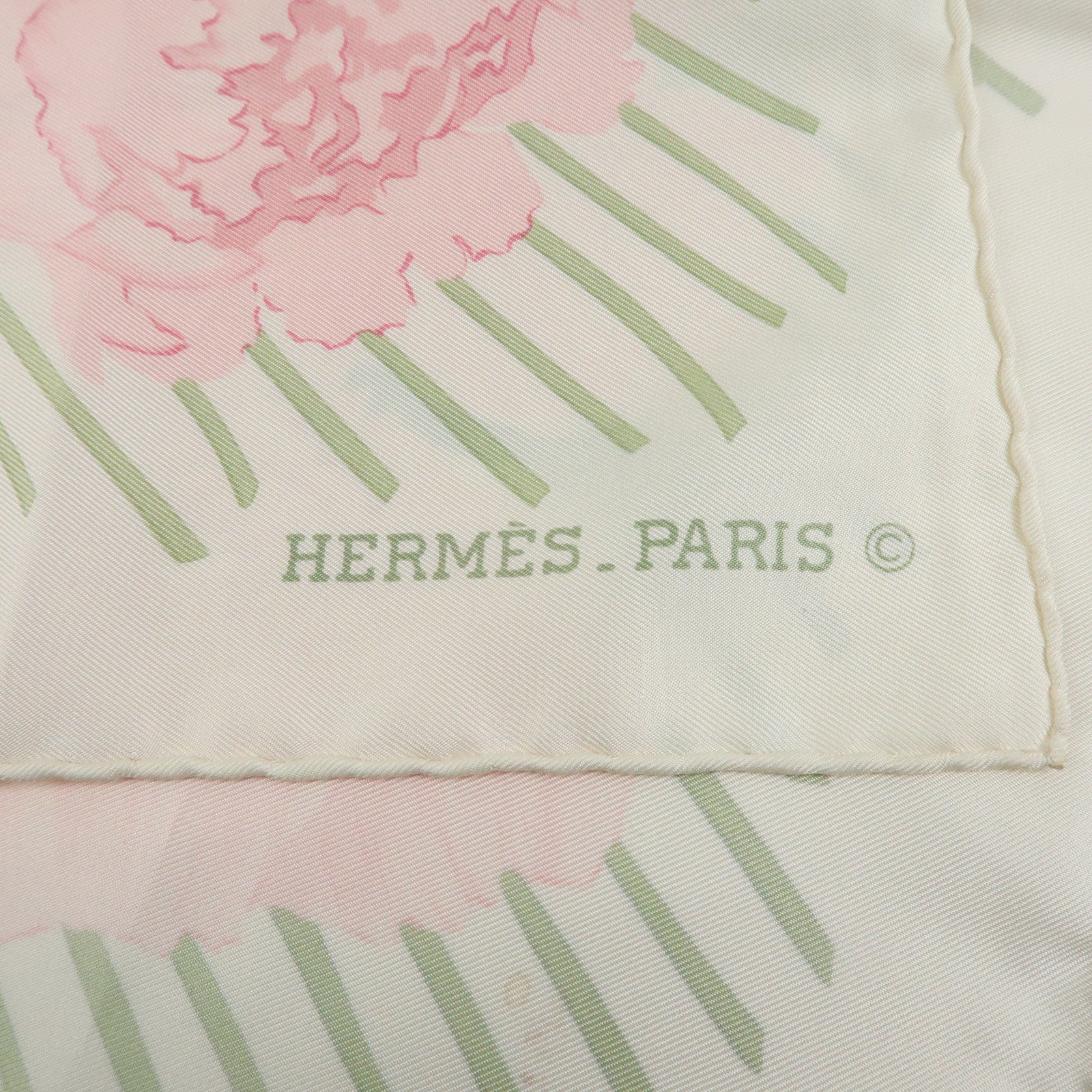 HERMES Carre 90 Silk 100% Scarf Les Pivoines Pink Light Green