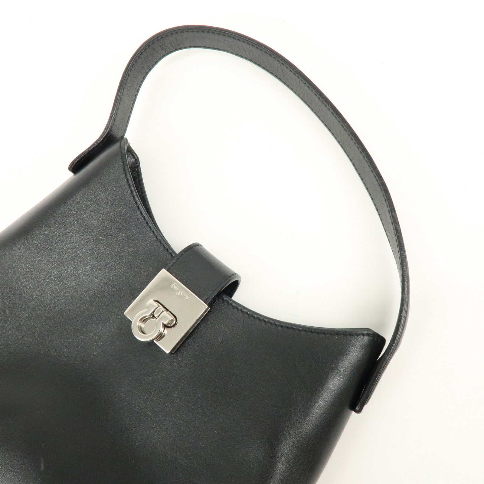 Ferragamo Gancini Leather Hobo Hand Bag Black