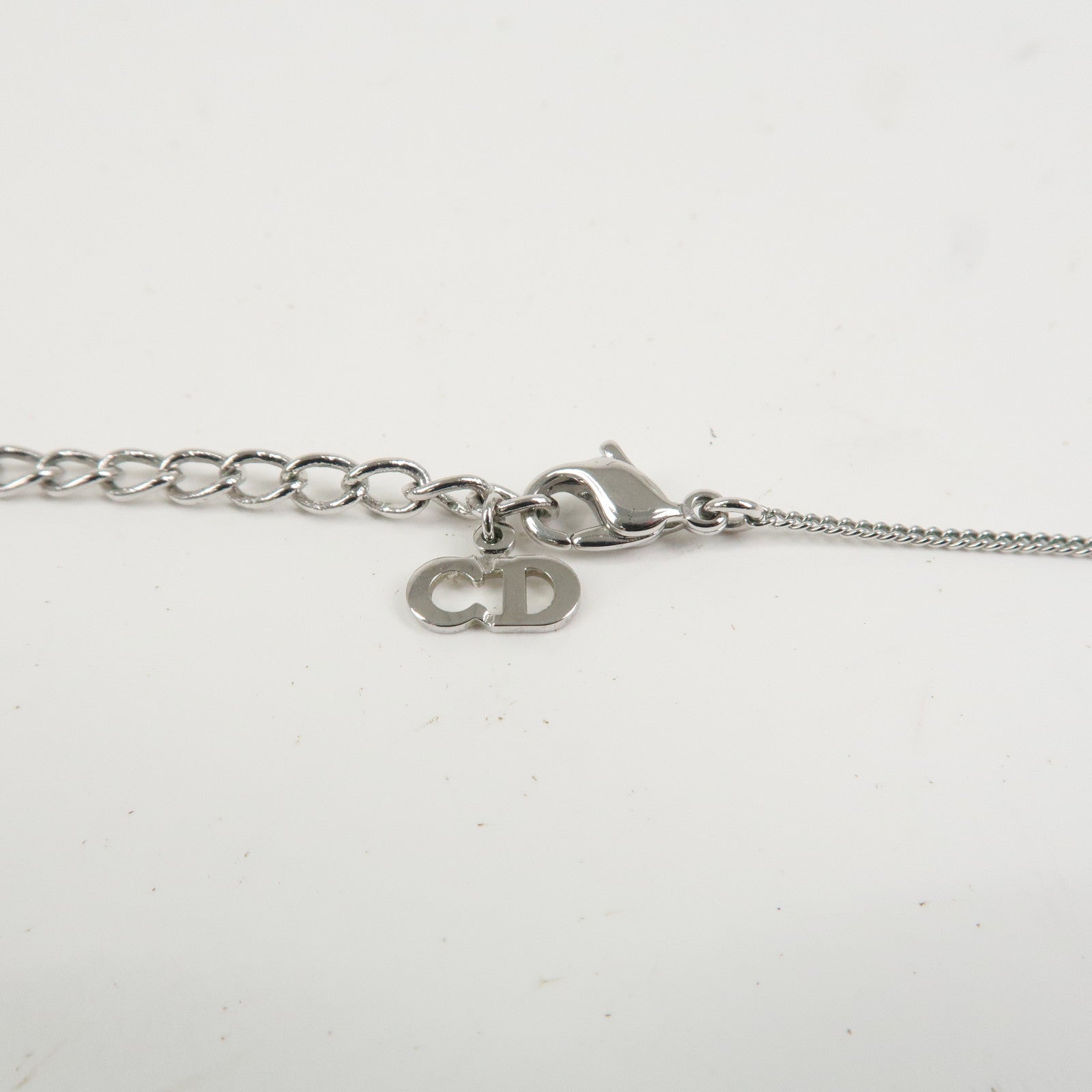 Christian Dior Tone Logo Metal Pendant Necklace Silver