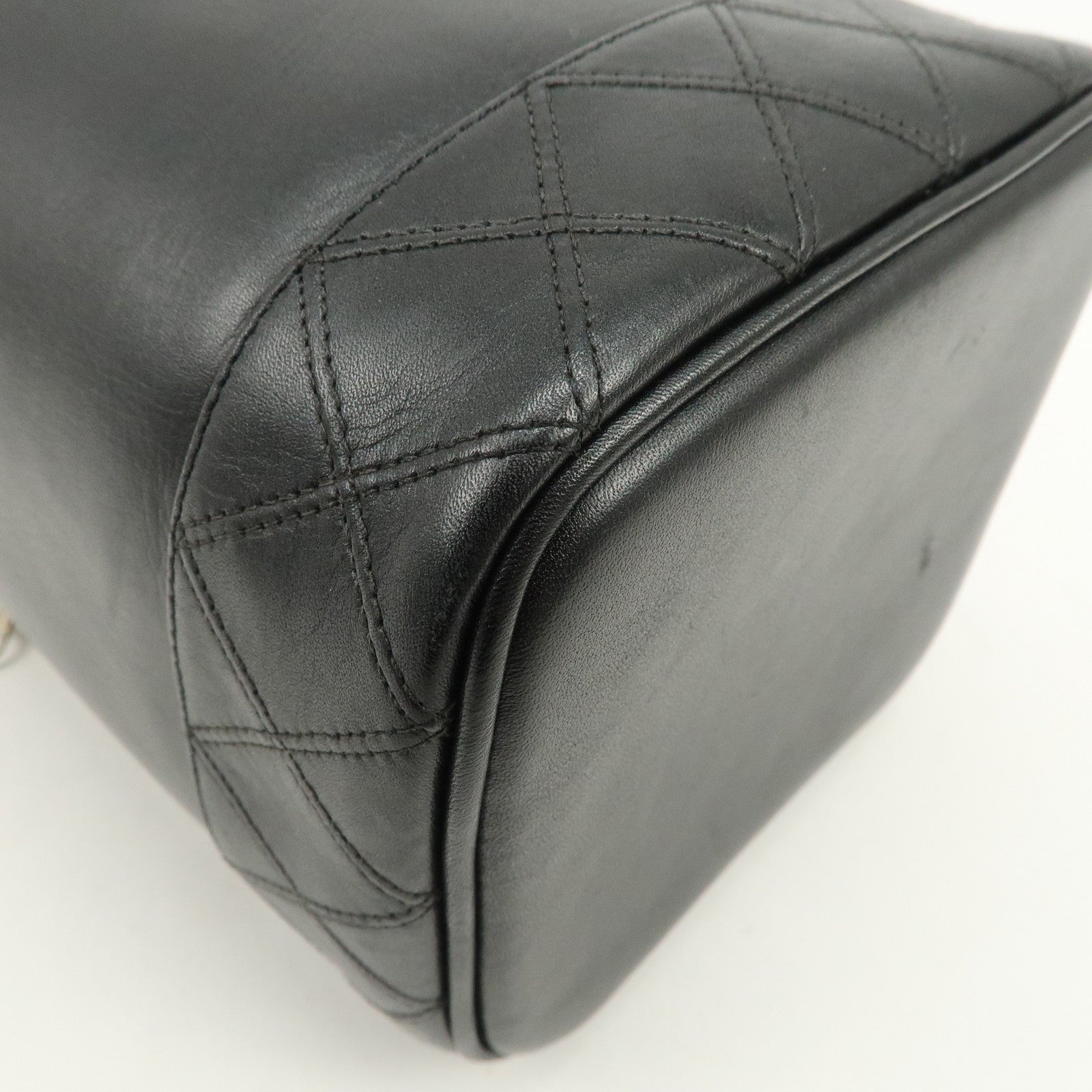 CHANEL Bicolore Lamb Skin Vanity Bag Hand Bag Black A01619
