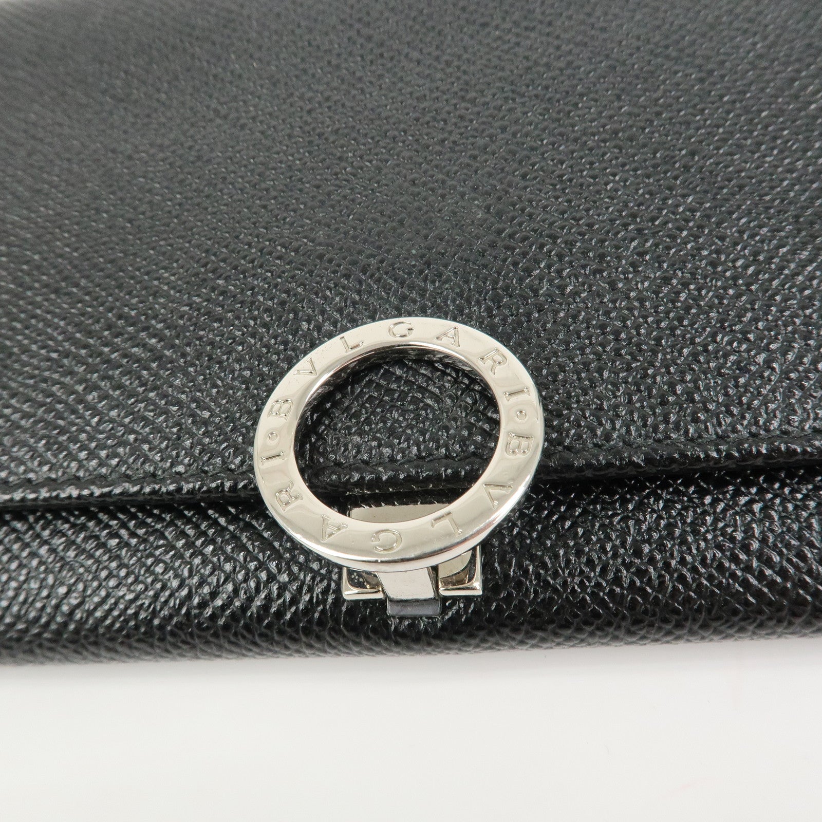 BVLGARI Logo Leather Bi-fold Long Wallet Black Silver