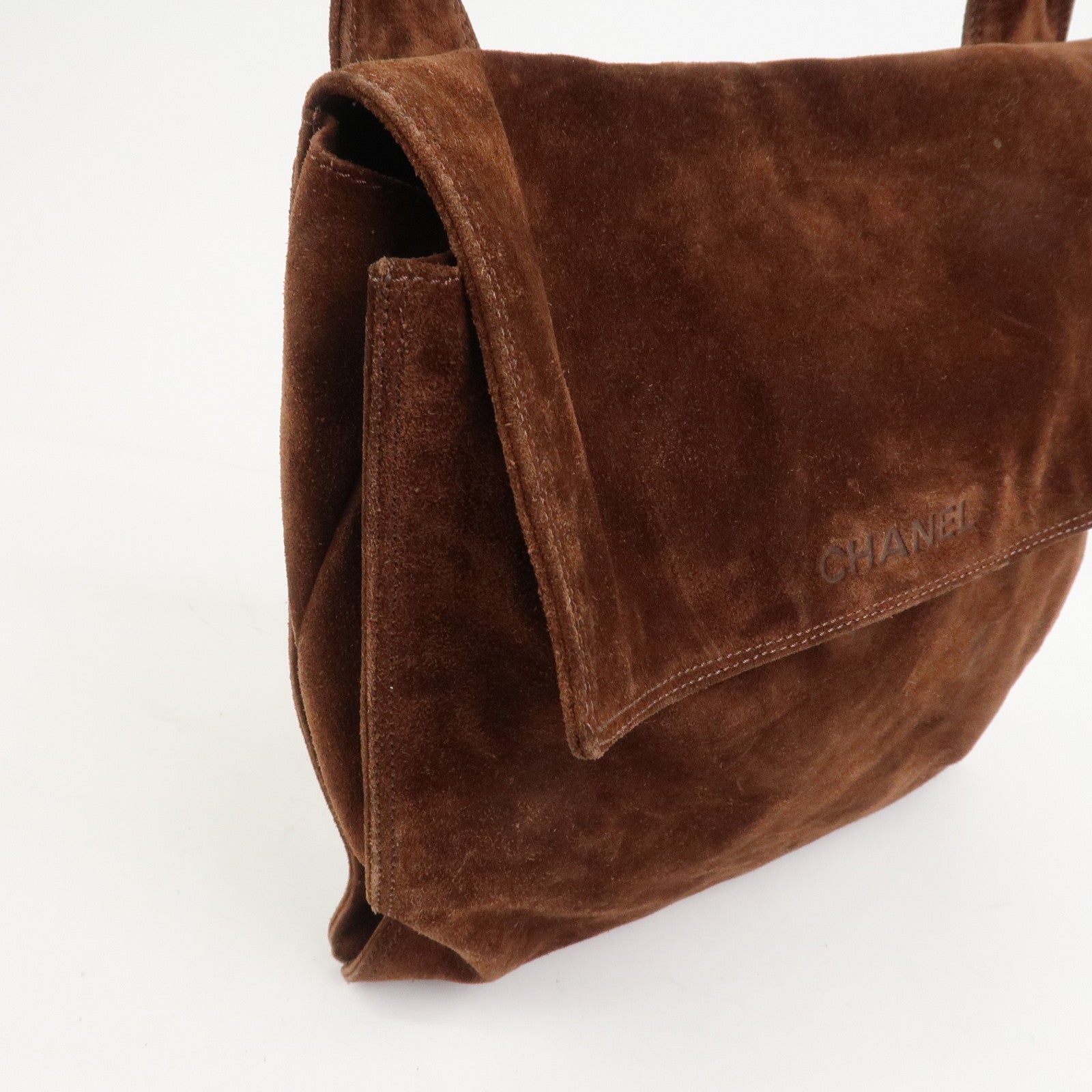 CHANEL Suede Shoulder Bag Crossbody Bag Brown