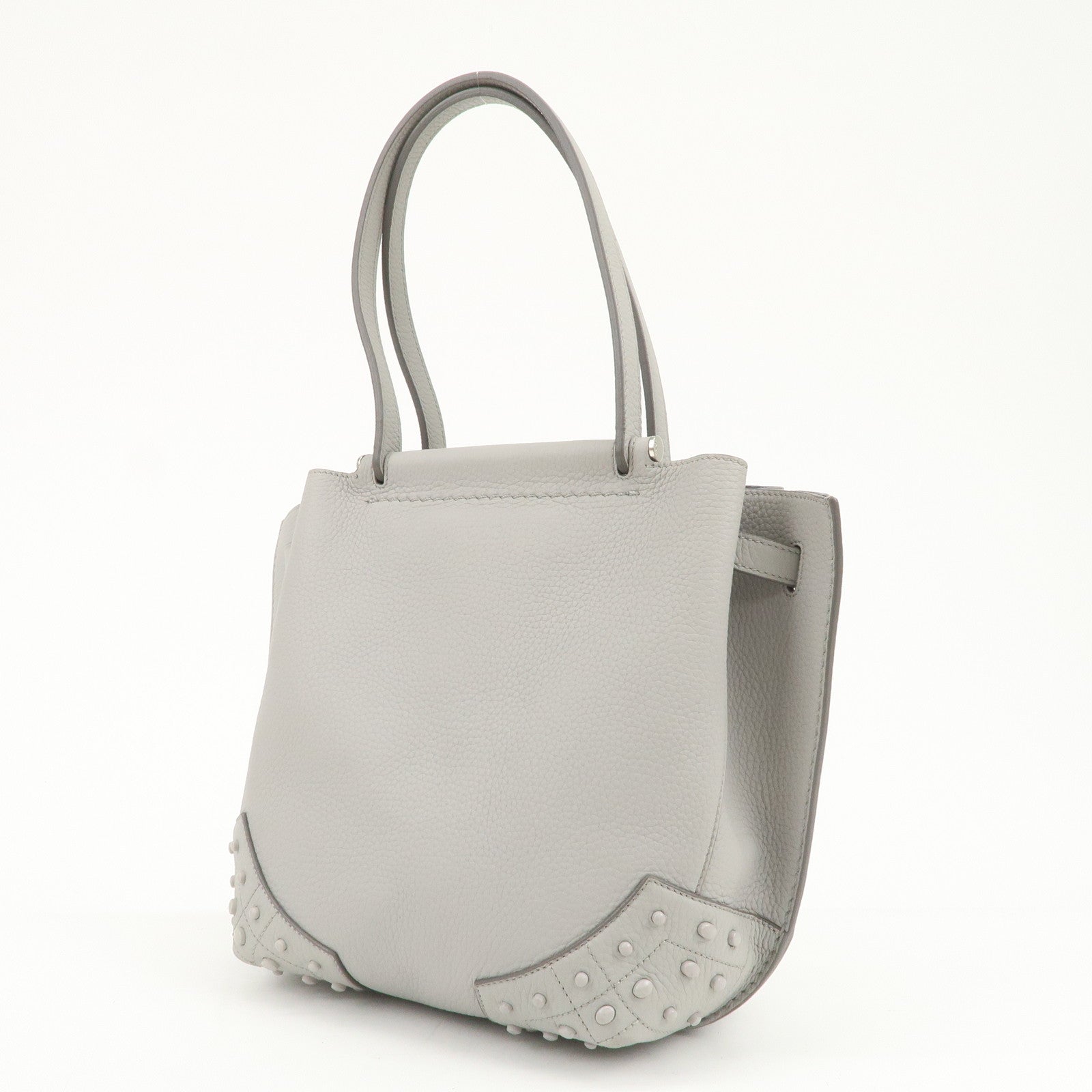 TOD’S Logo Leather Tote Bag Hand Bag Shoulder Bag Gray