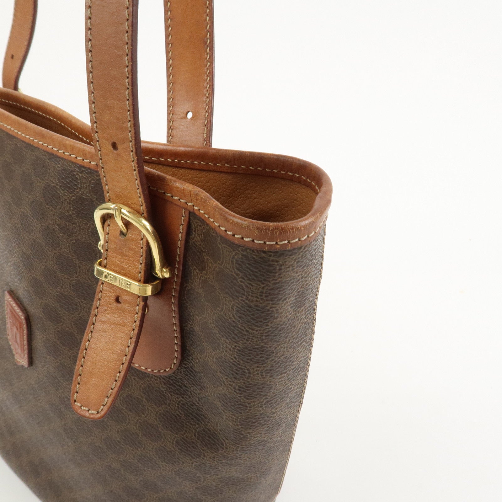 CELINE Macadam PVC Leather Tote Bag Hand Bag Brown