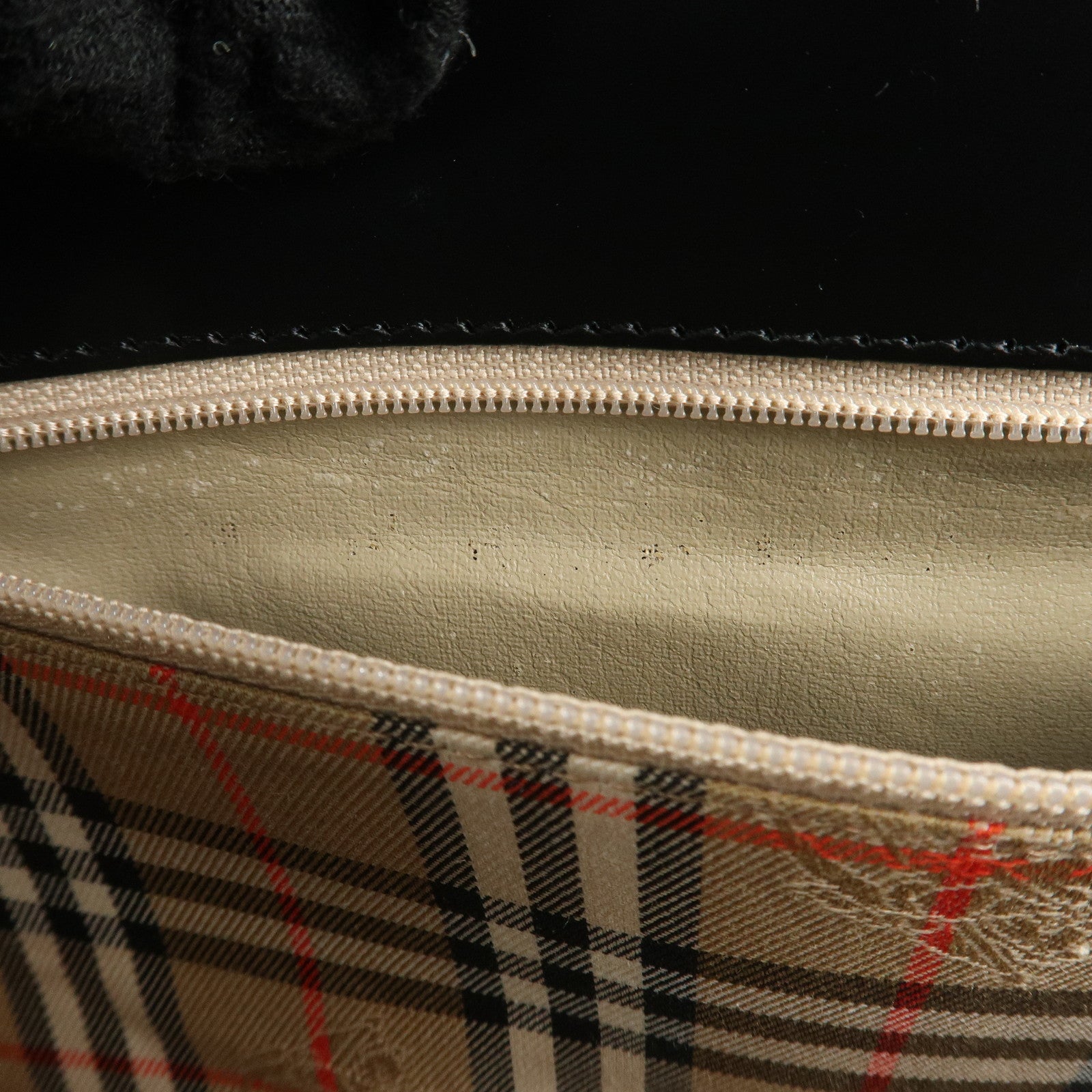 BURBERRY Nova Plaid PVC Leather Shoulder Bag Hand Bag Black Beige Used