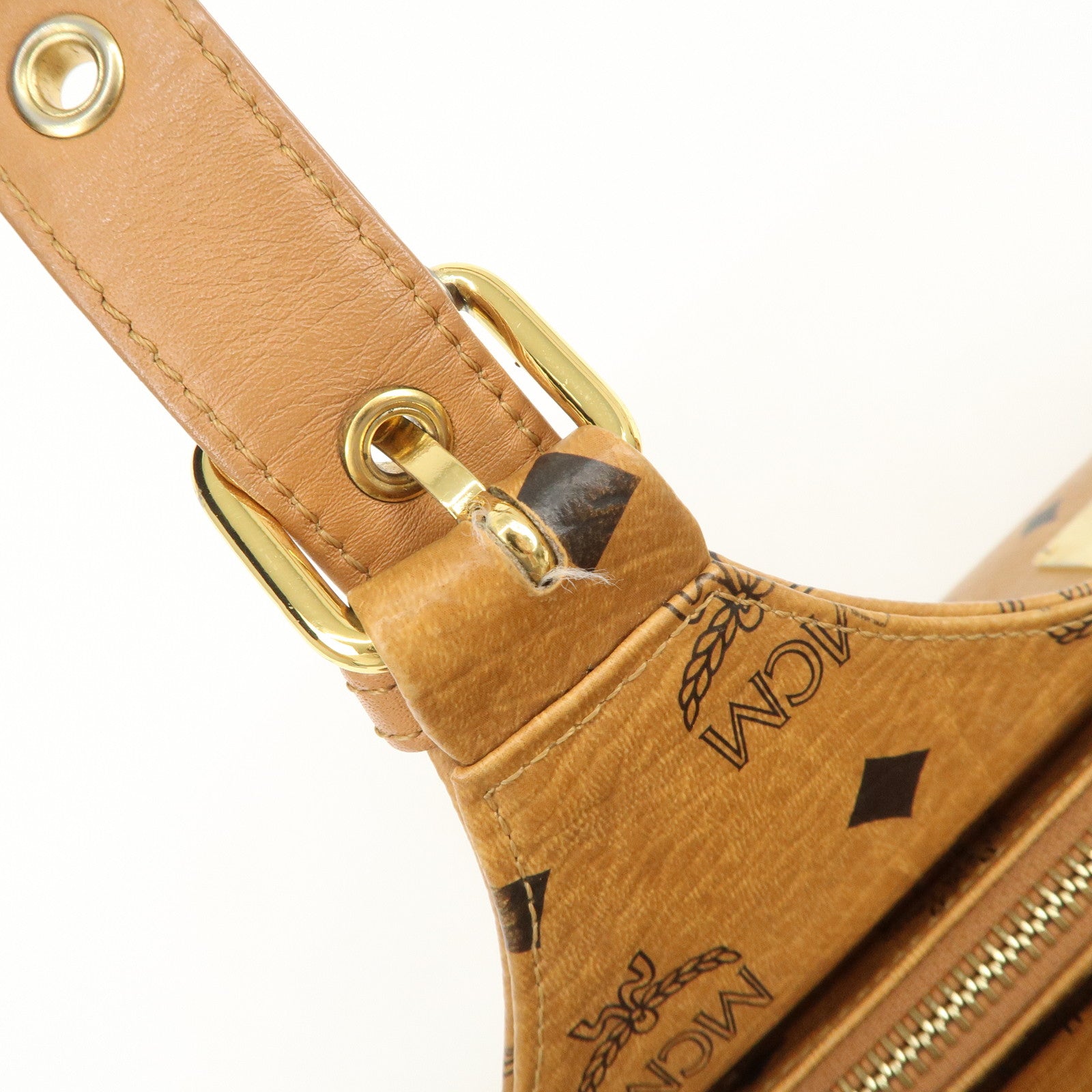 MCM Visetos Leather Hand Bag Shoulder Bag Brown Camel Brown