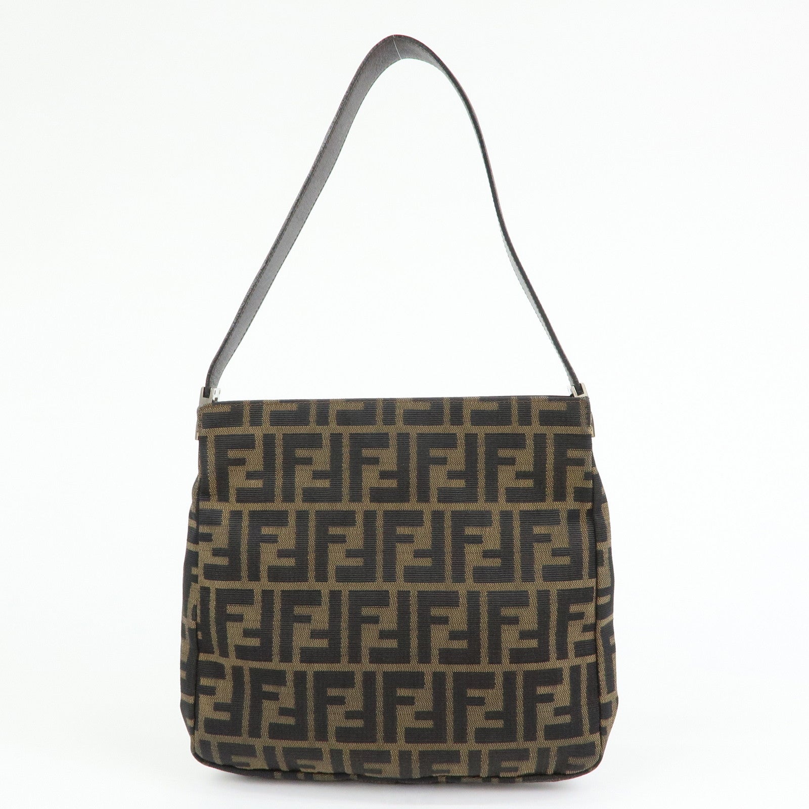 FENDI Zucca Canvas Leather Shoulder Bag Brown