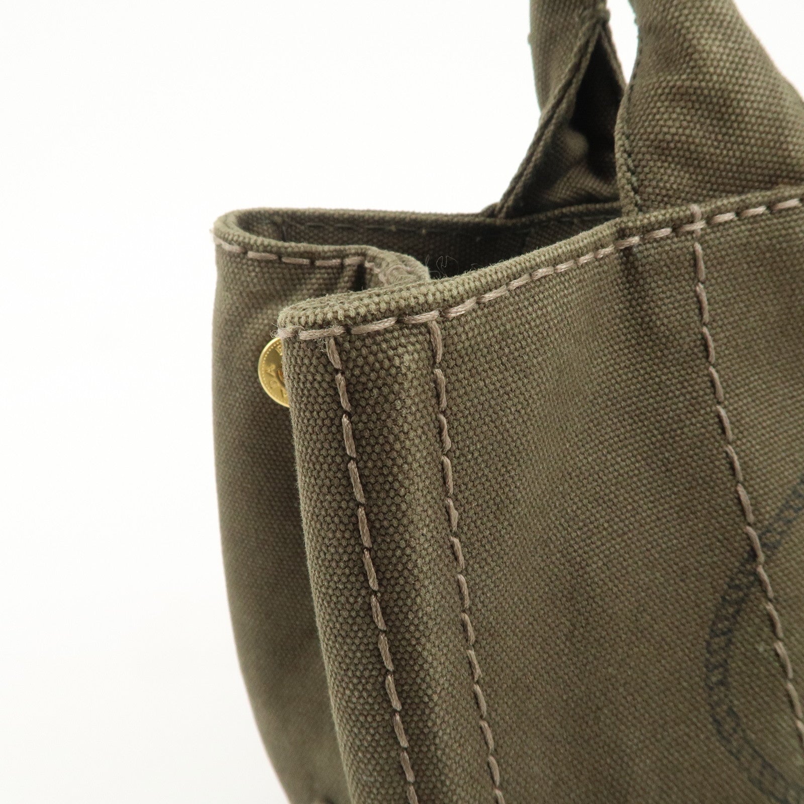 PRADA Canapa Mini Canvas Bag Hand Bag Tote Bag Khaki BN2439 Used