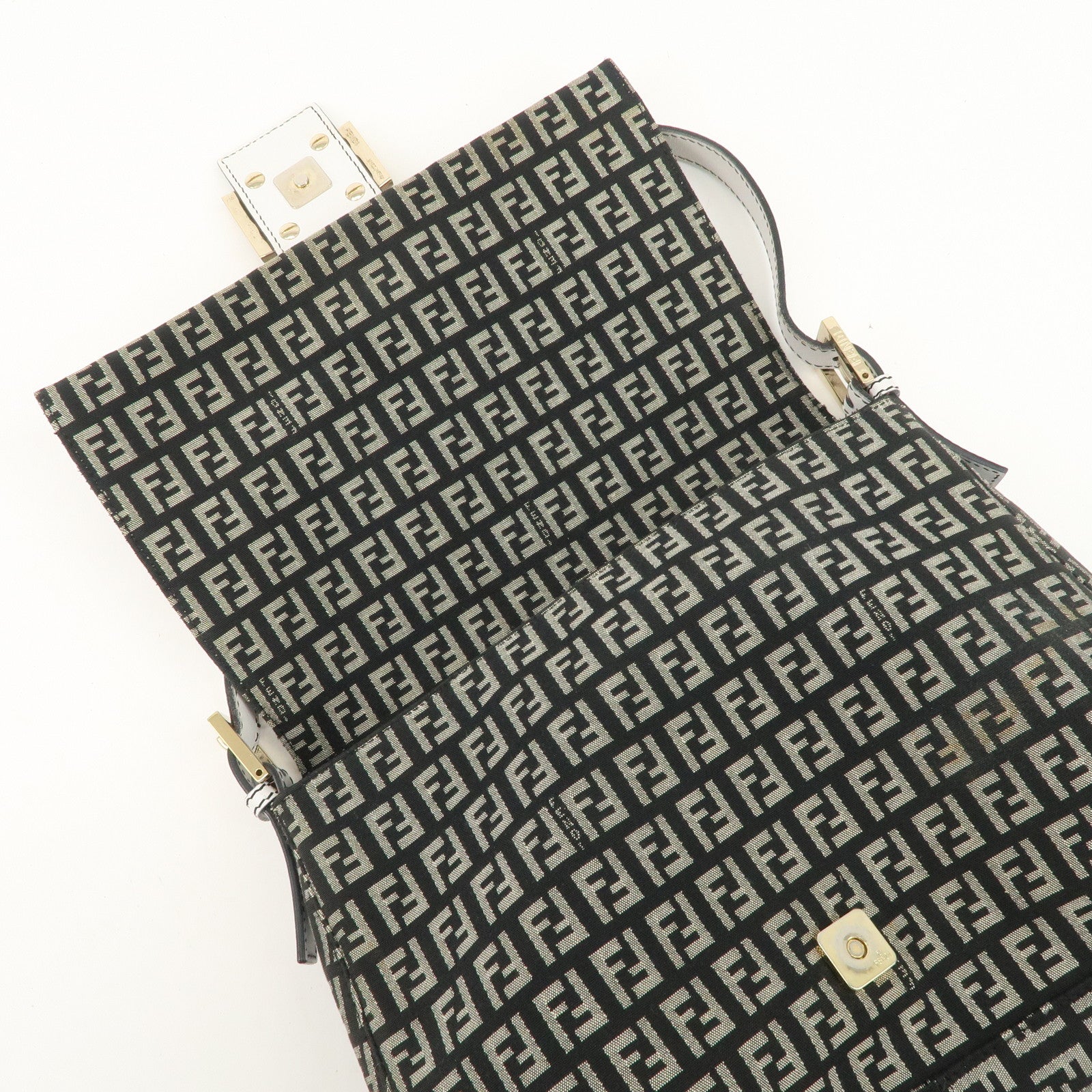 FENDI Mamma Baguette Zucchino Leather Canvas Shoulder Bag 8BR001 Used