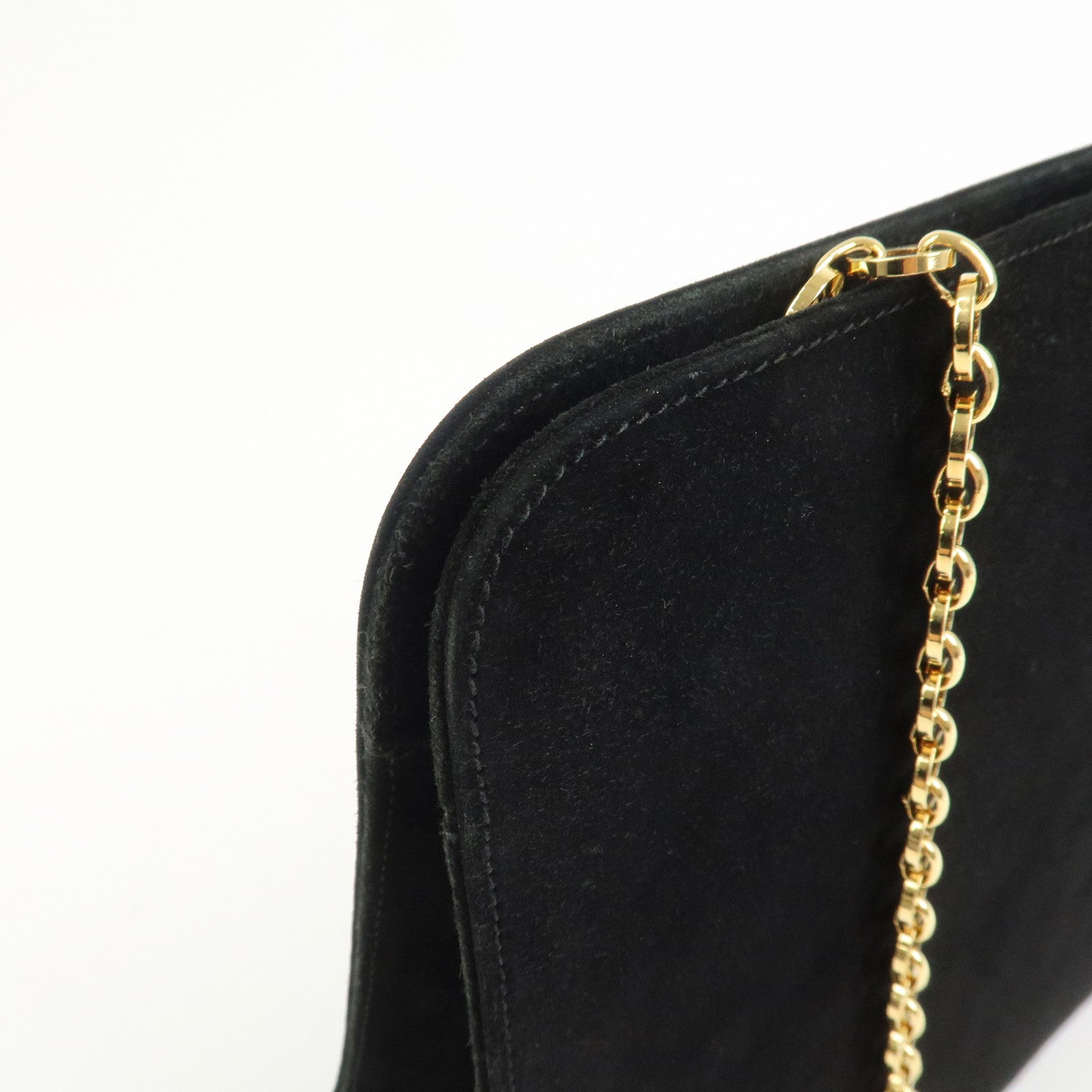 Ferragamo Gancini Suede Chain Shoulder Bag Crossbody Bag Black