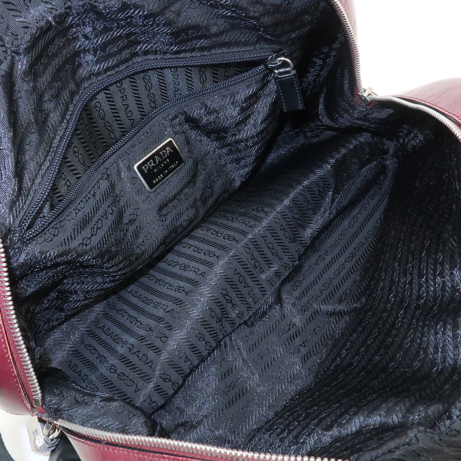 PRADA Leather Boston Bag Bowling Bag Hand Bag Black Bordeaux B10524