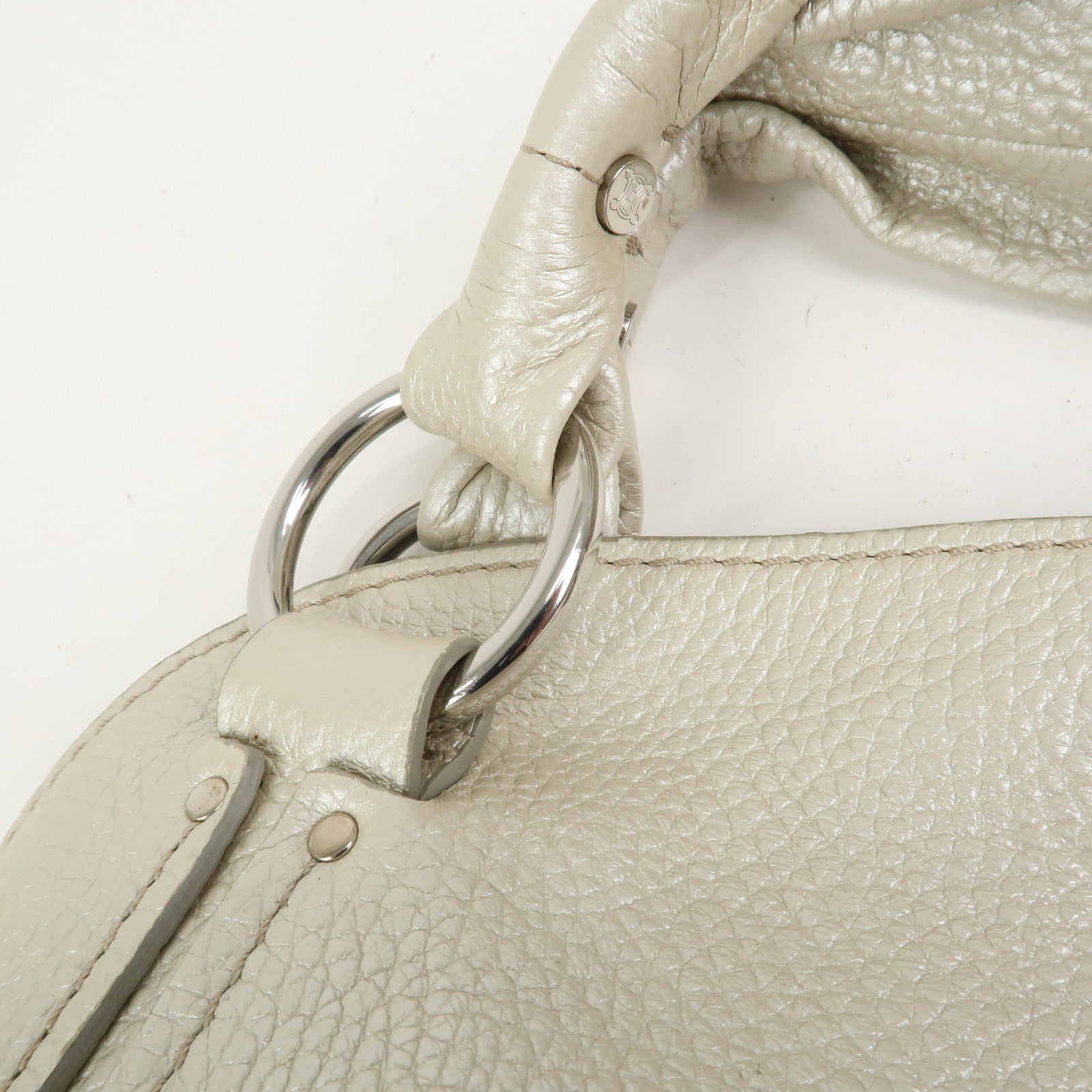 CELINE Logo Leather Bittersweet Shoulder Bag Tote Bag Silver