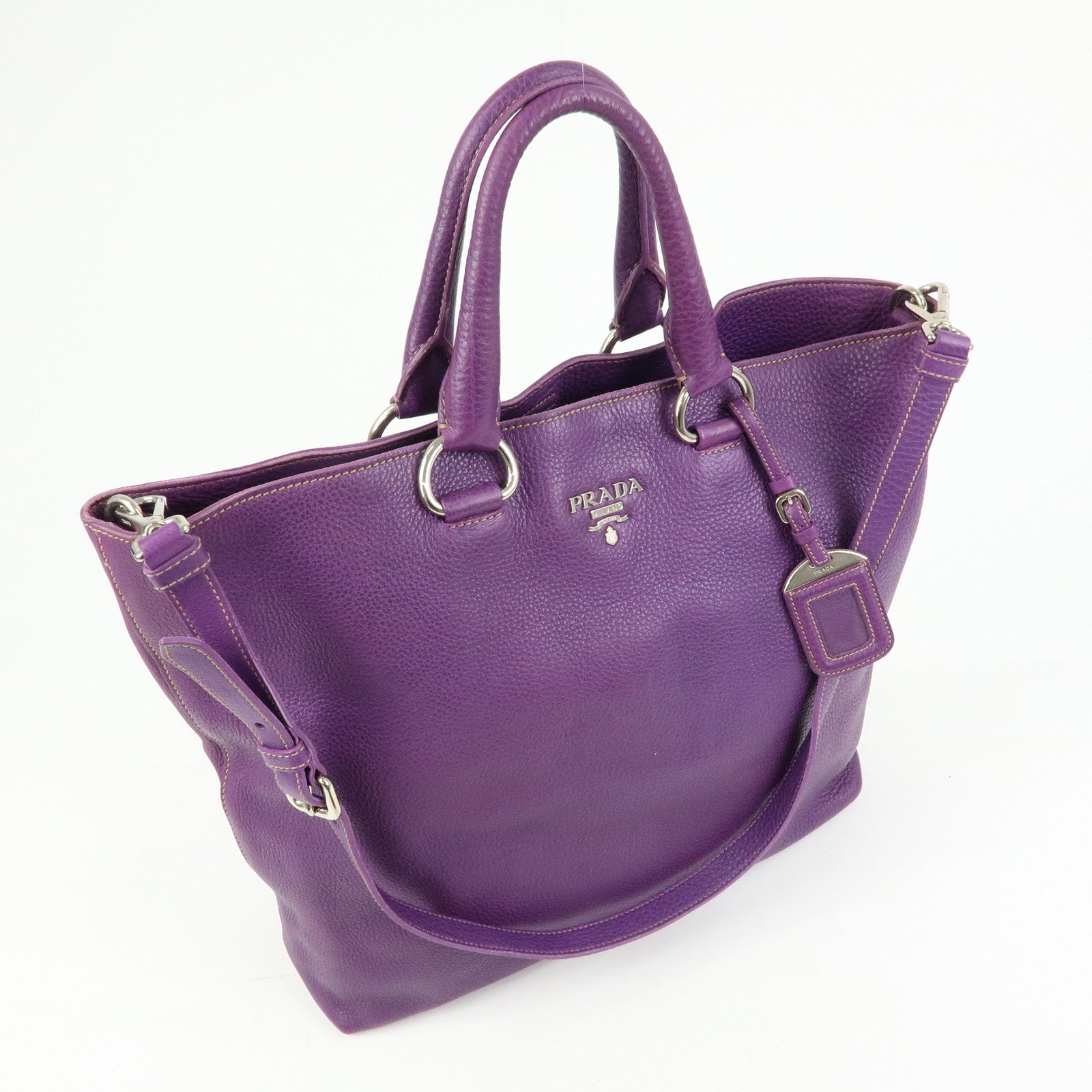 PRADA Leather 2Way Bag Tote Bag Shoulder Bag Hand Bag Purple