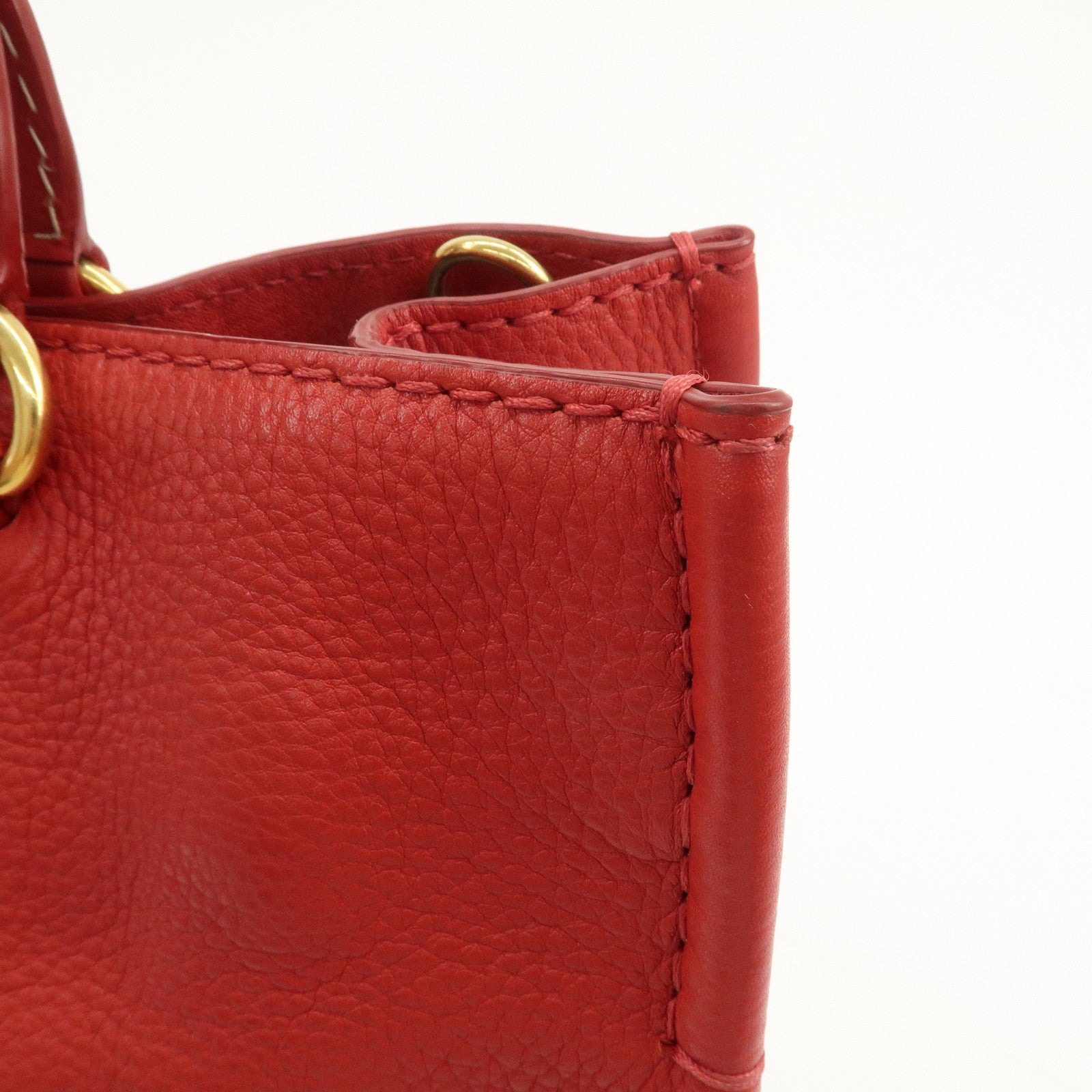 PRADA Vitello Daino Leather 2Way Tote Bag Shoulder Bag Red BR4617