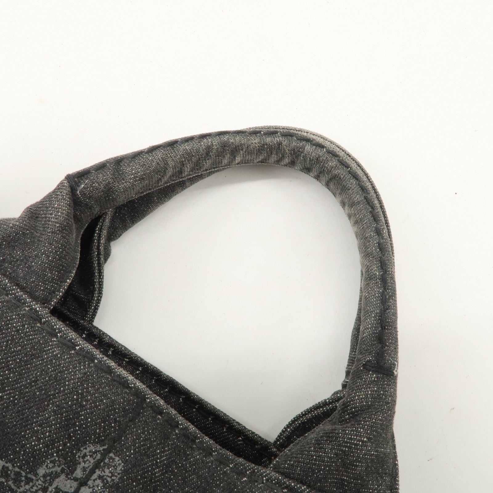 PRADA Logo Canapa Mini Denim 2Way Tote Bag Gray Gold HDW 1BG439 Used