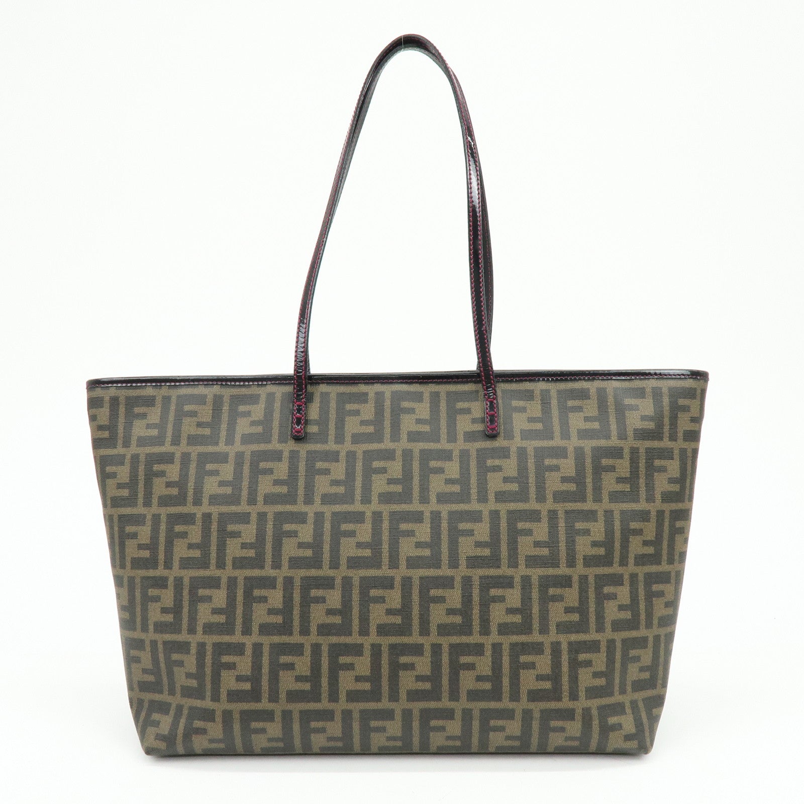 FENDI Zucca PVC Leather Ladybug Tote Shoulder Bag Brown Red 8BH185